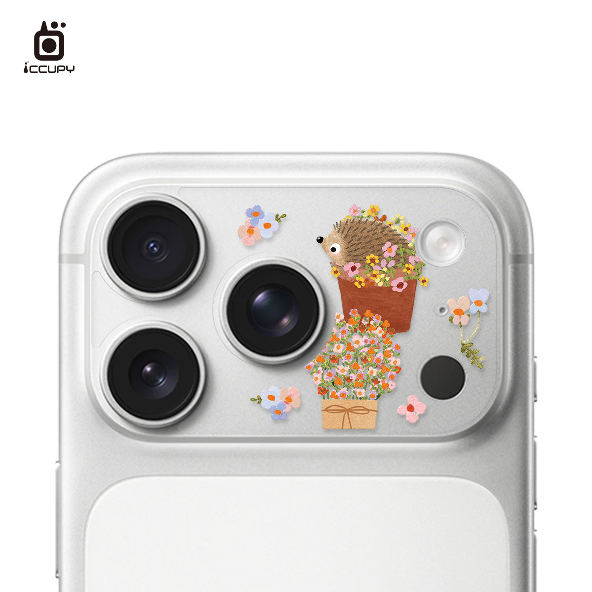 【森森物語|花盆小刺蝟】9H霧面彩繪鏡頭底座貼 For iPhone 17 Pro | 文創小物