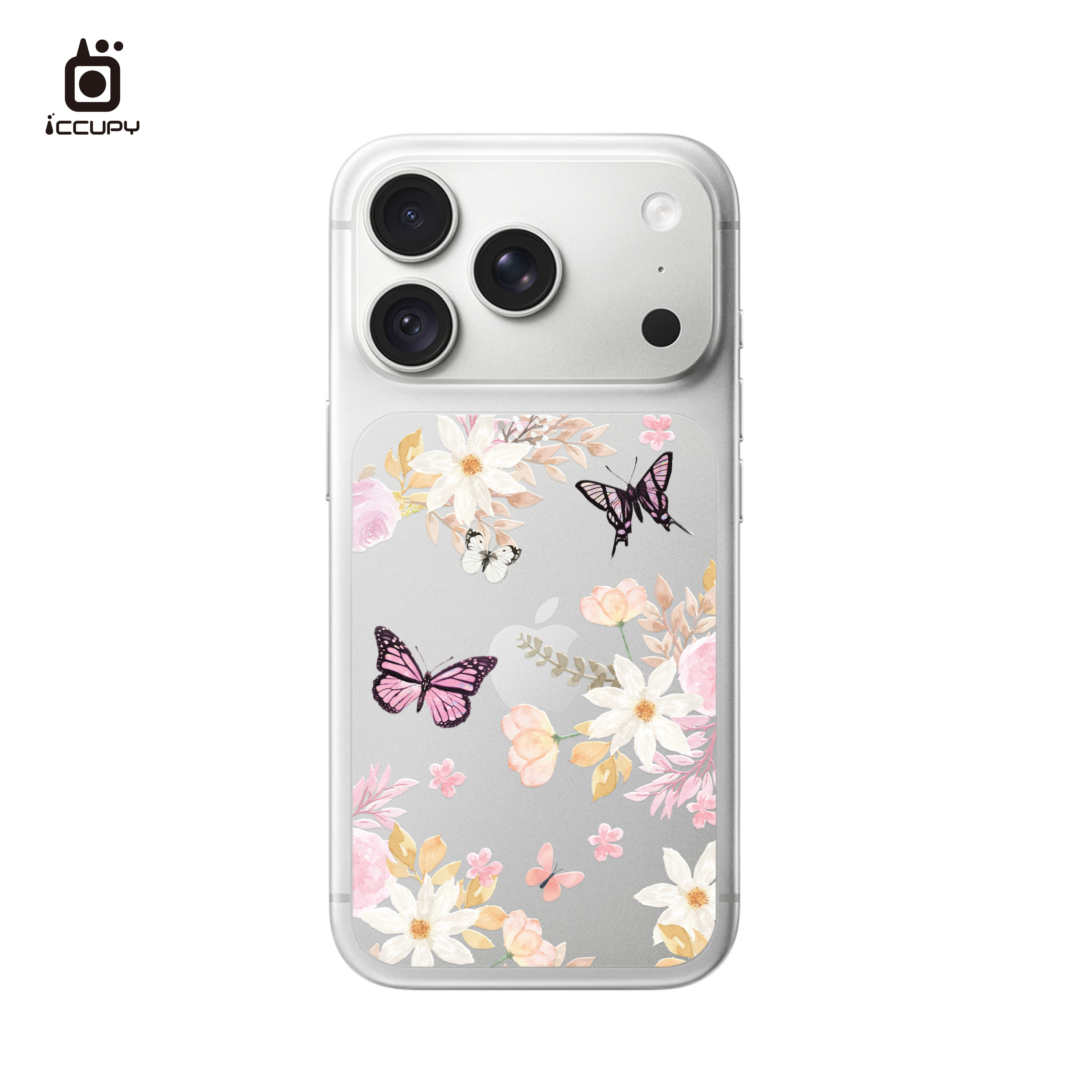 【粉蝶舞花】浪漫花卉|9H霧面彩繪背貼For iPhone 18 Pro|文創小物