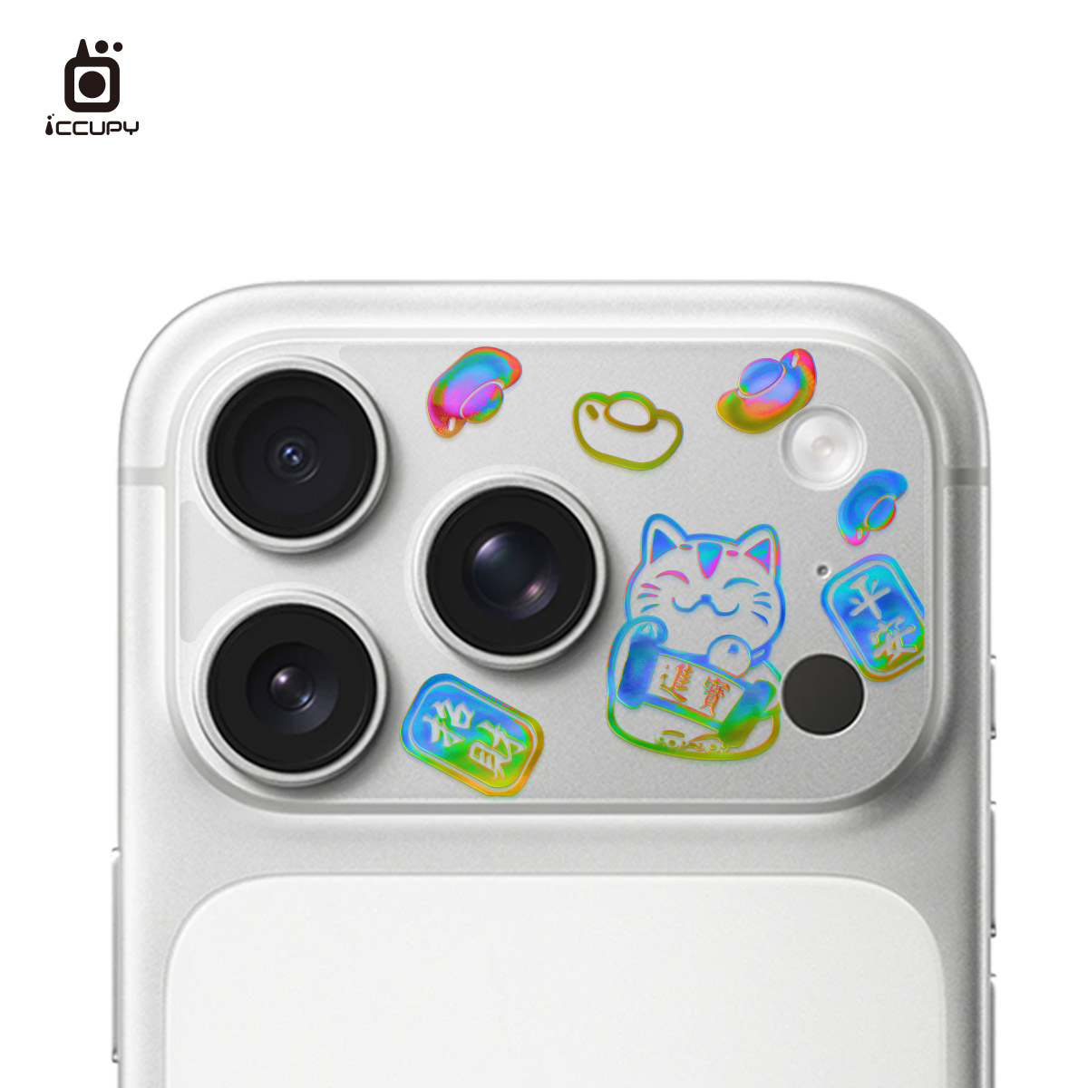 【極光晶雕|招福貓】9H霧面鏡頭底座貼-鏡頭鏤空 For iPhone 18 Pro | 文創小物