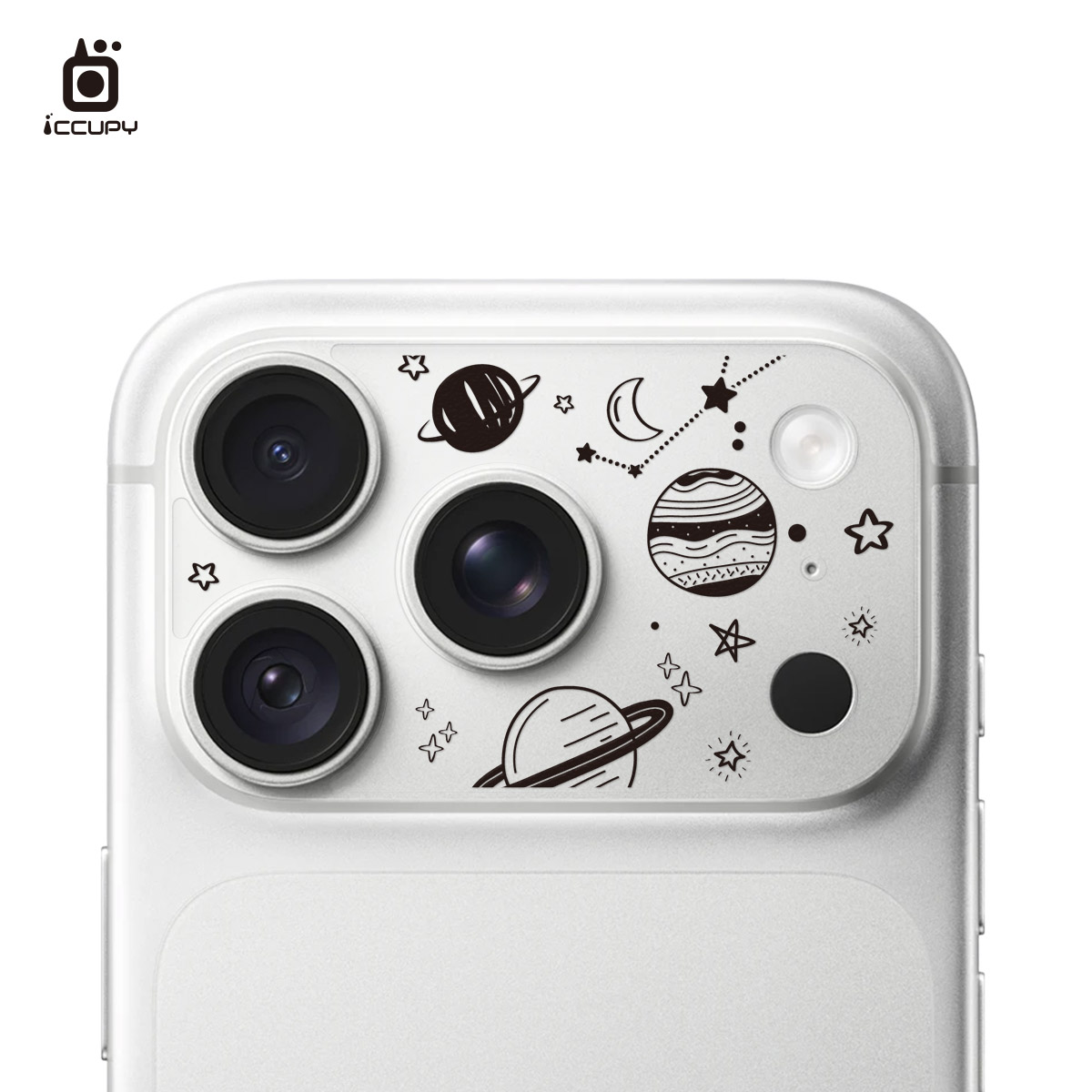 【手繪星球-黑】9H霧面彩繪鏡頭底座貼For iPhone 18 Pro｜文創小物