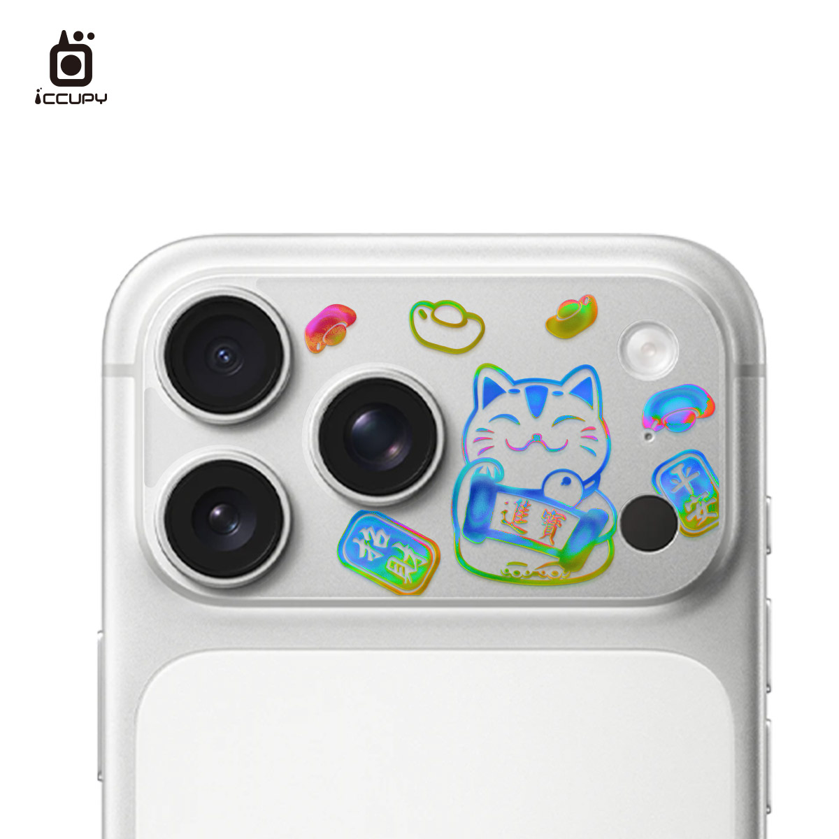 【極光晶雕|招福貓】9H霧面鏡頭底座貼-鏡頭鏤空 For iPhone 18 Pro Max | 文創小物