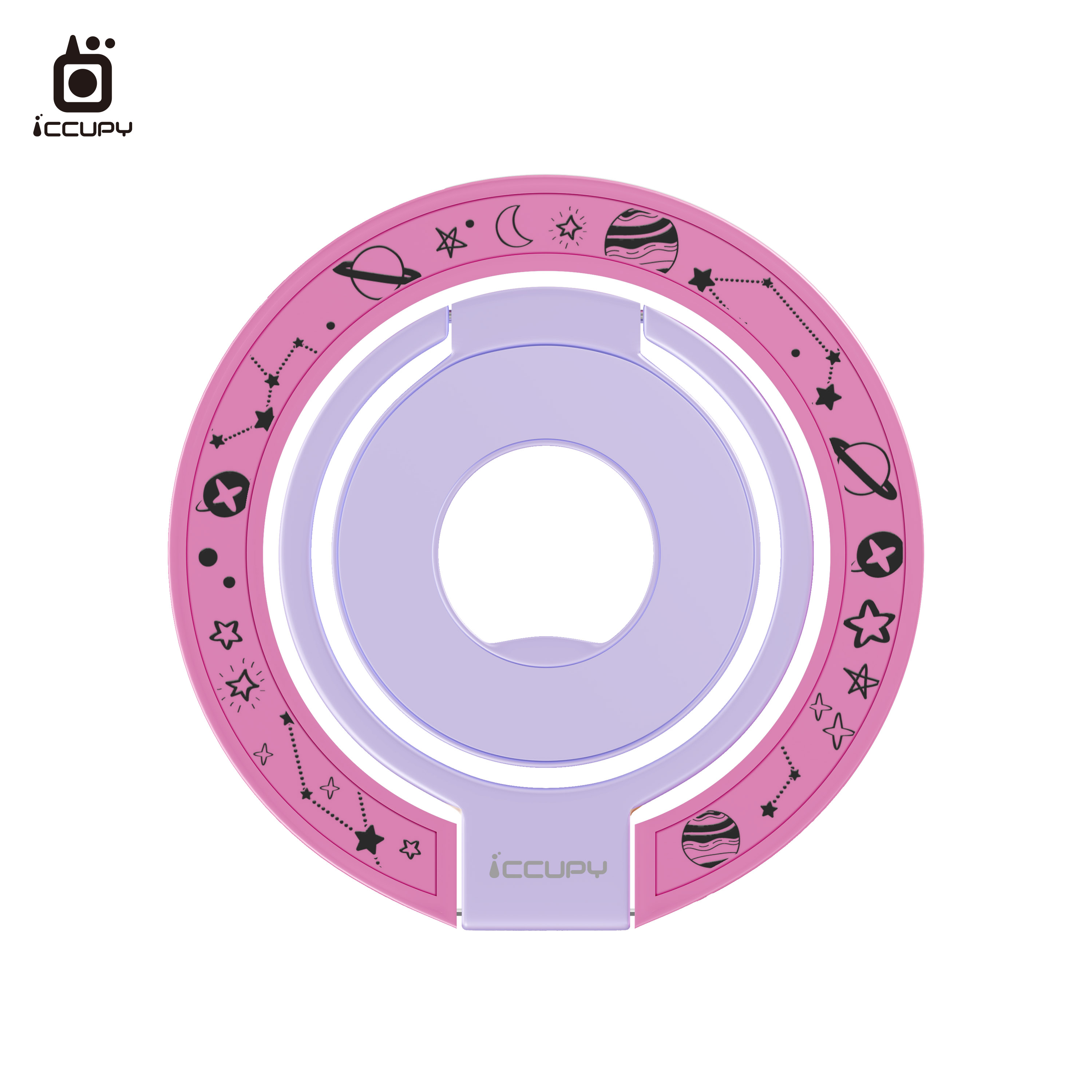 【手繪星球-黑】360度折疊磁吸手機支架｜乾燥玫瑰-黑占iCCUPY