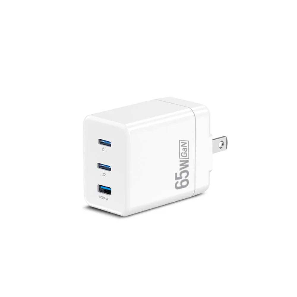 【充電頭】NISDA DQ-650T 65W 氮化鎵 2Type-C+1USB 三孔氮化鎵旅充頭 (白)