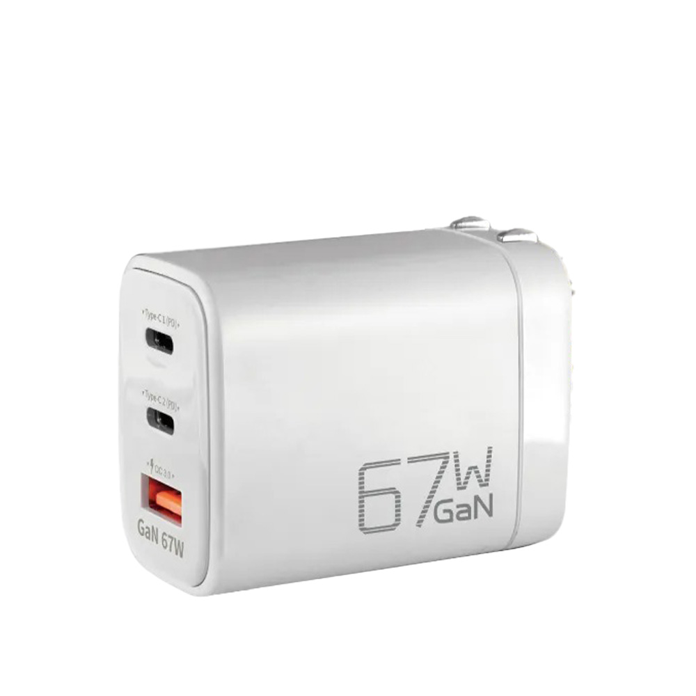 【充電頭】NISDA DQ-670 67W PD+QC3.0  氮化鎵GaN急速三孔充電頭-67W(白)