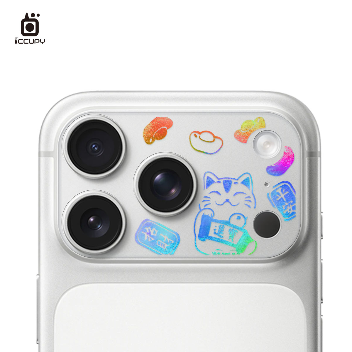 【極光晶雕|招福貓】極光晶雕-鏡頭底座貼-鏡頭鏤空 For iPhone 17 Pro