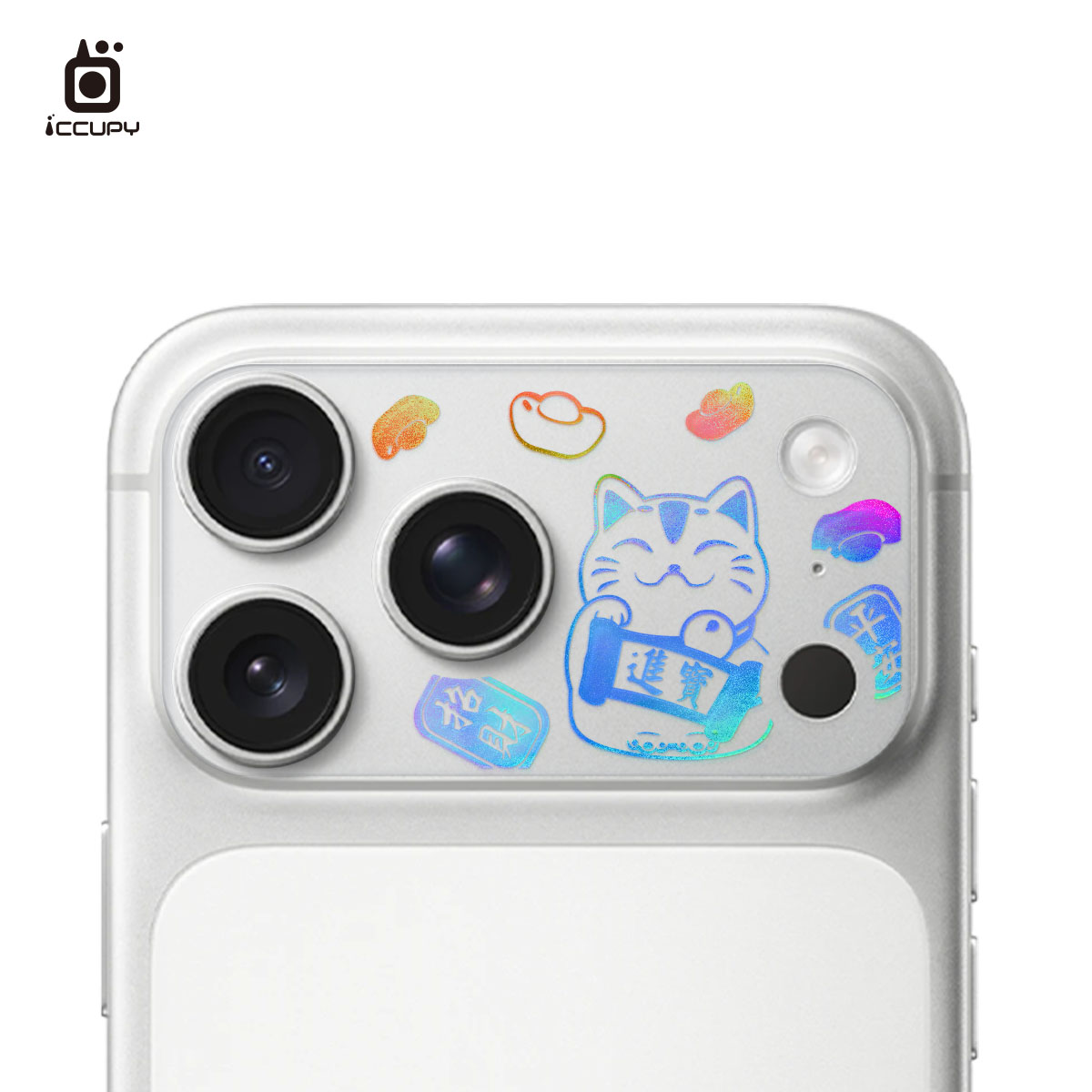 【極光晶雕|招福貓】極光晶雕-鏡頭底座貼-鏡頭鏤空 For iPhone 17 Pro Max