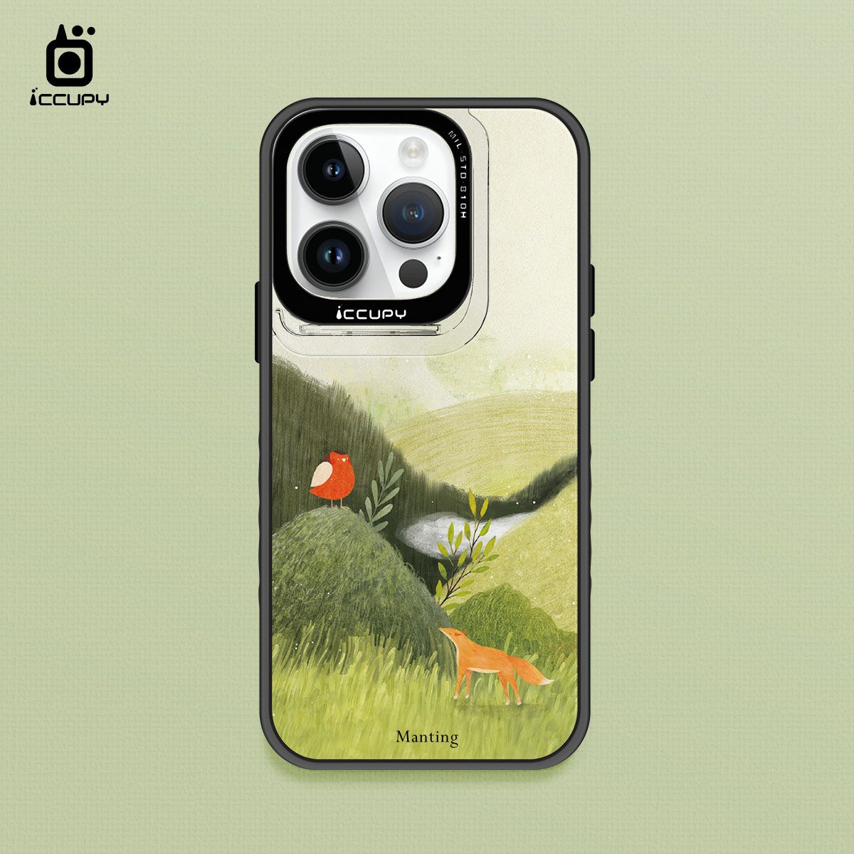 【MANTING｜山與小紅鳥】黑占盾防摔立架手機殼(共四色) For iPhone 14 Pro-黑占iCCUPY