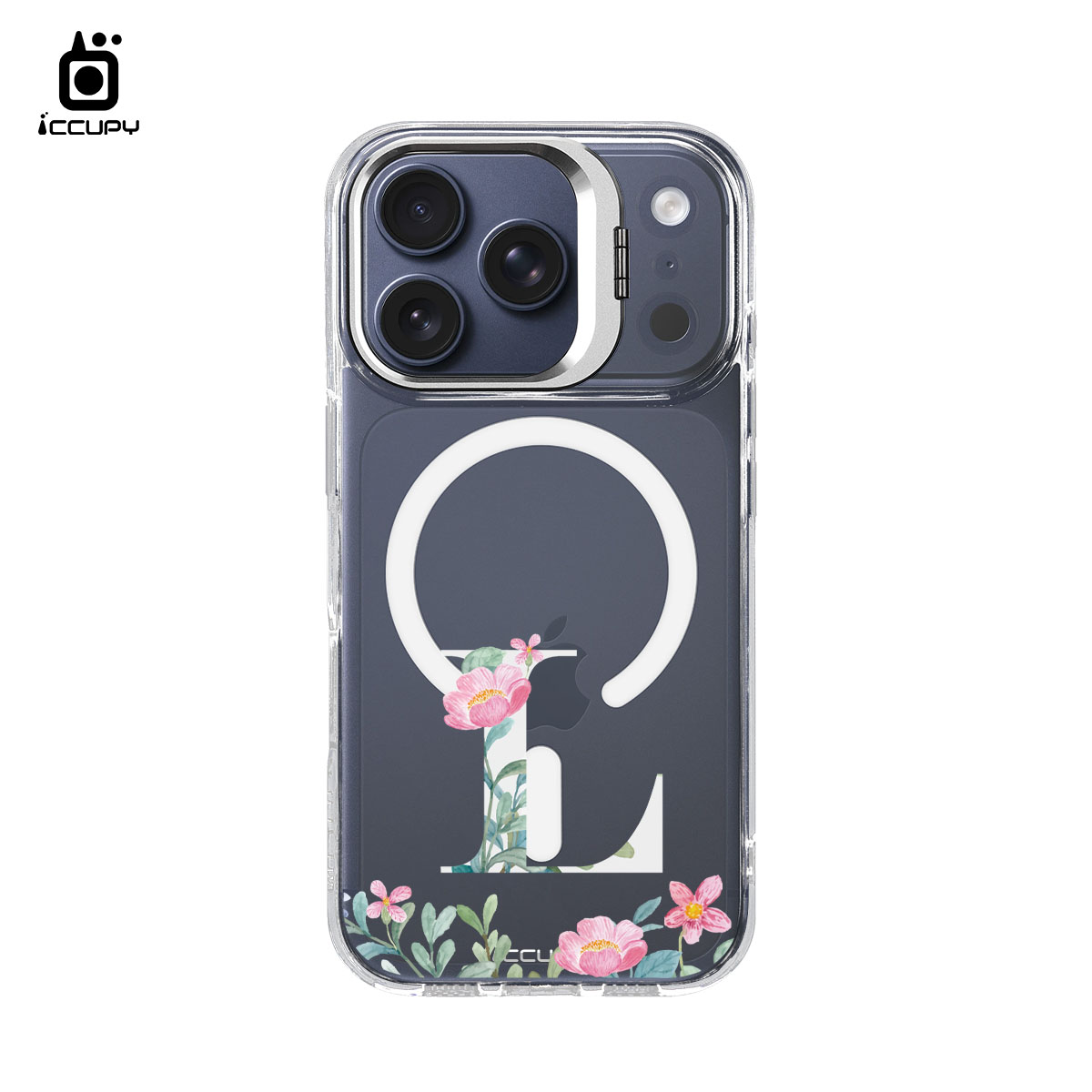 【花漾字母L｜花景+白字】防摔立架手機殼(透明) For iPhone 17 Pro 6.3吋