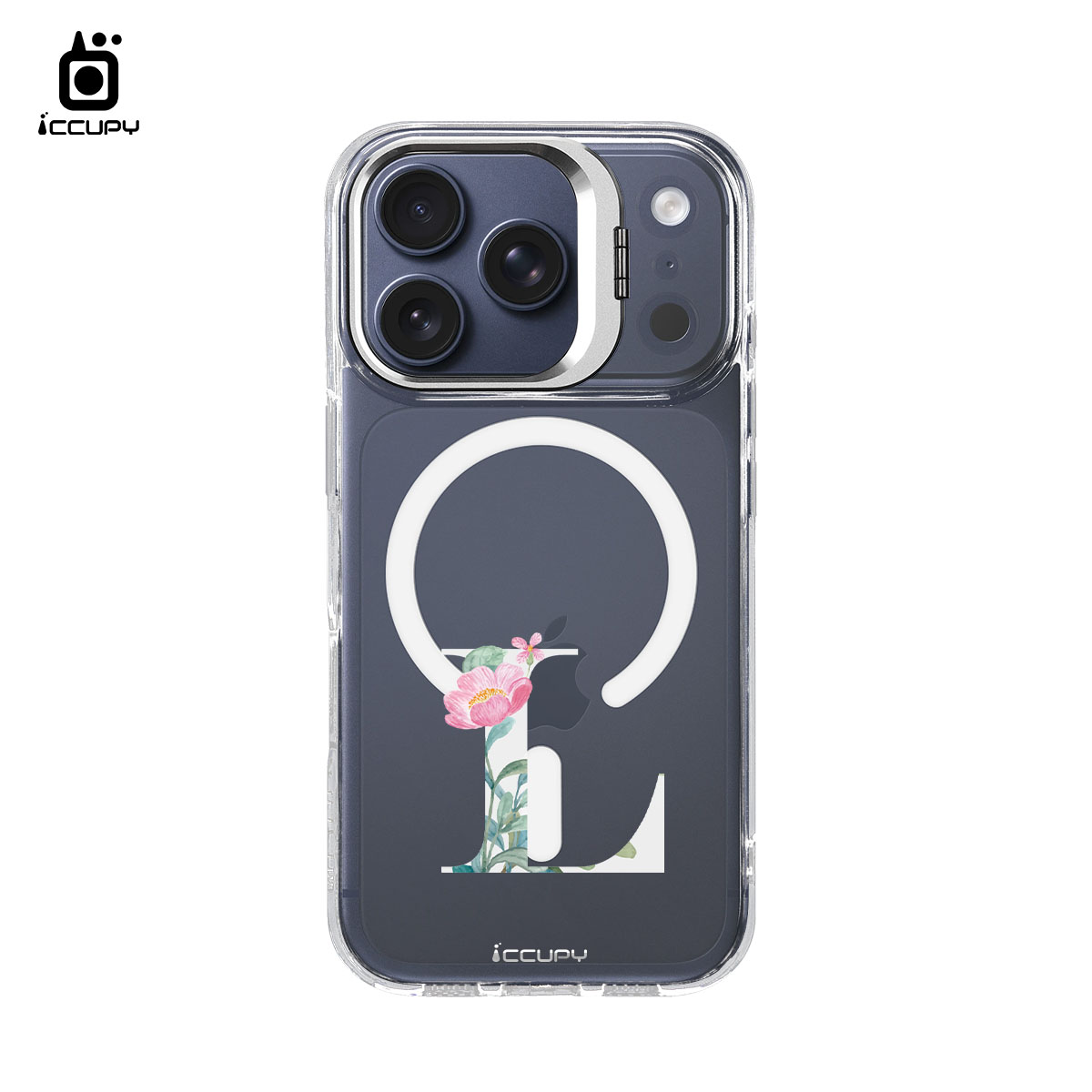 【花漾字母L｜白字】防摔立架手機殼(透明) For iPhone 17 Pro 6.3吋