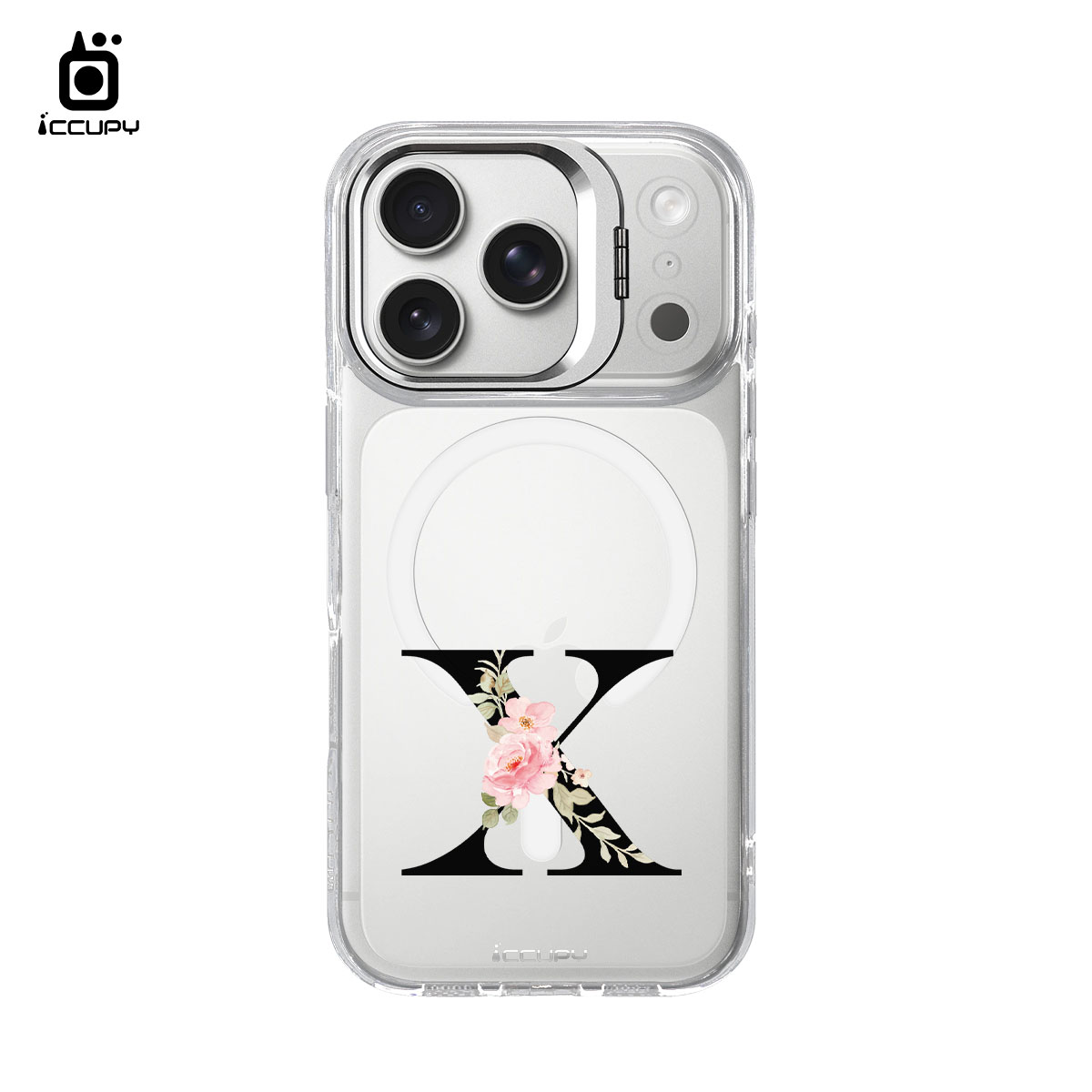 【花漾字母X｜黑字】防摔立架手機殼(透明) For iPhone 17 Pro 6.3吋