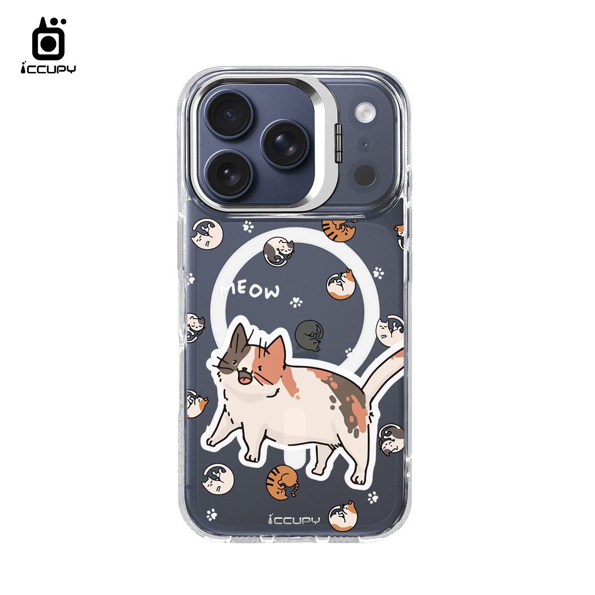 【圓滾滾小貓】防摔立架手機殼(透明) For iPhone 17 Pro 6.3吋