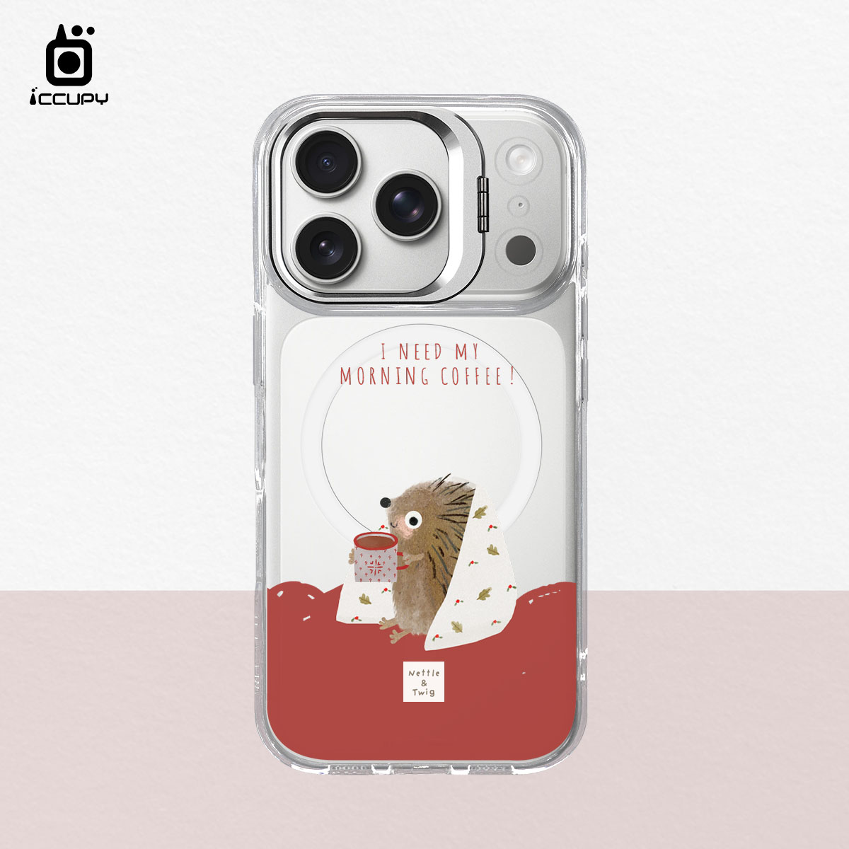 【森森物語｜小刺蝟喝咖啡】防摔立架手機殼(透明) For iPhone 17 Pro 6.3吋