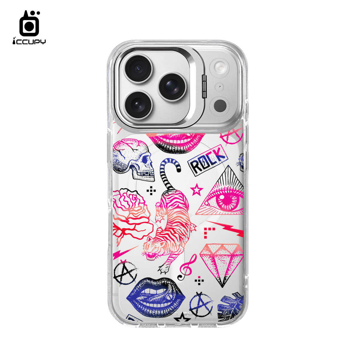 【潮流-紅黑】防摔立架手機殼(透明) For iPhone 17 Pro 6.3吋