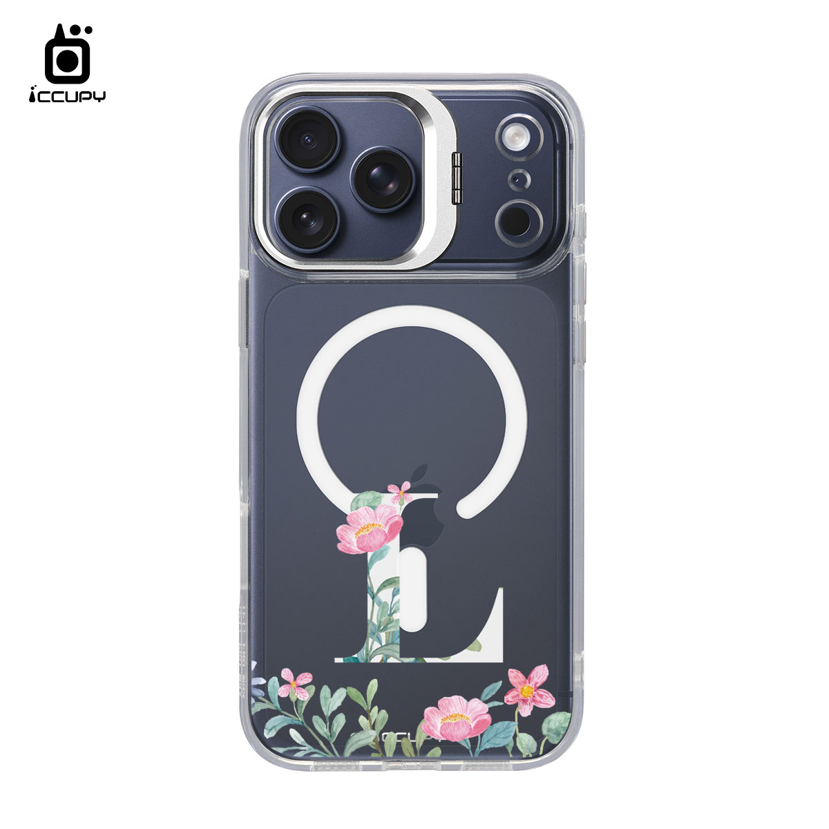 【花漾字母L｜花景+白字】防摔立架手機殼(透明) For iPhone 17 Pro Max 6.9吋