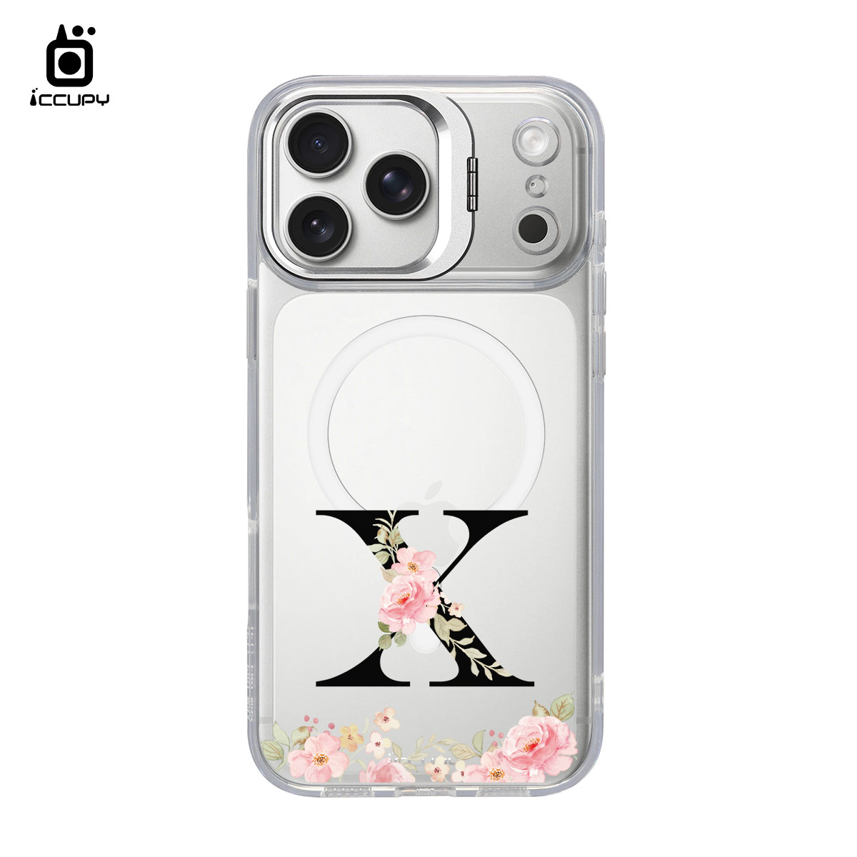 【花漾字母X｜花景+黑字】防摔立架手機殼(透明) For iPhone 17 Pro Max 6.9吋