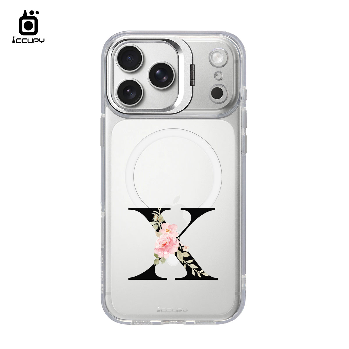 【花漾字母X｜黑字】防摔立架手機殼(透明) For iPhone 17 Pro Max 6.9吋