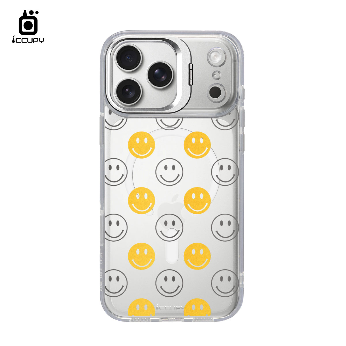 【小笑臉-黑黃】防摔立架手機殼(透明) For iPhone 17 Pro Max 6.9吋