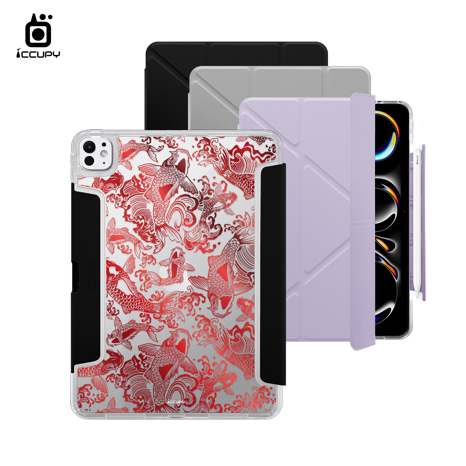 【錦鯉-紅】黑占盾平板HD系列-隱藏式抽屜筆槽(共三色) For iPad Pro(2025)M5 11吋-黑占iCCUPY