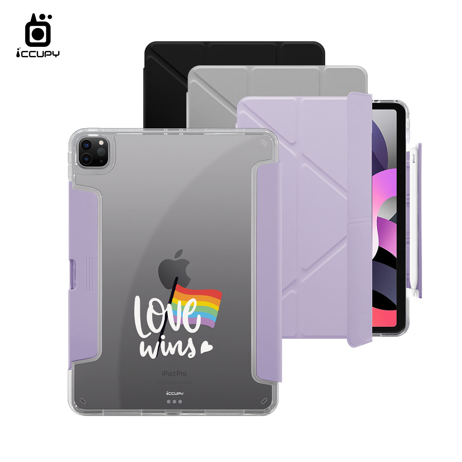 【LGBTQIA+🌈|彩虹旗 (白)】黑占盾平板HD系列|隱藏式抽屜筆槽(共三色) For iPad Pro(2025)M5 11吋|黑占iCCUPY