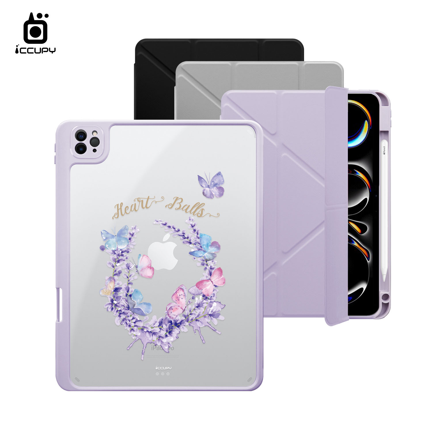 【浪漫花卉|薰衣草4】黑占盾平板SN系列|卡扣式拆裝兩用(共三色) For iPad Pro(2024)11吋|黑占iCCUPY