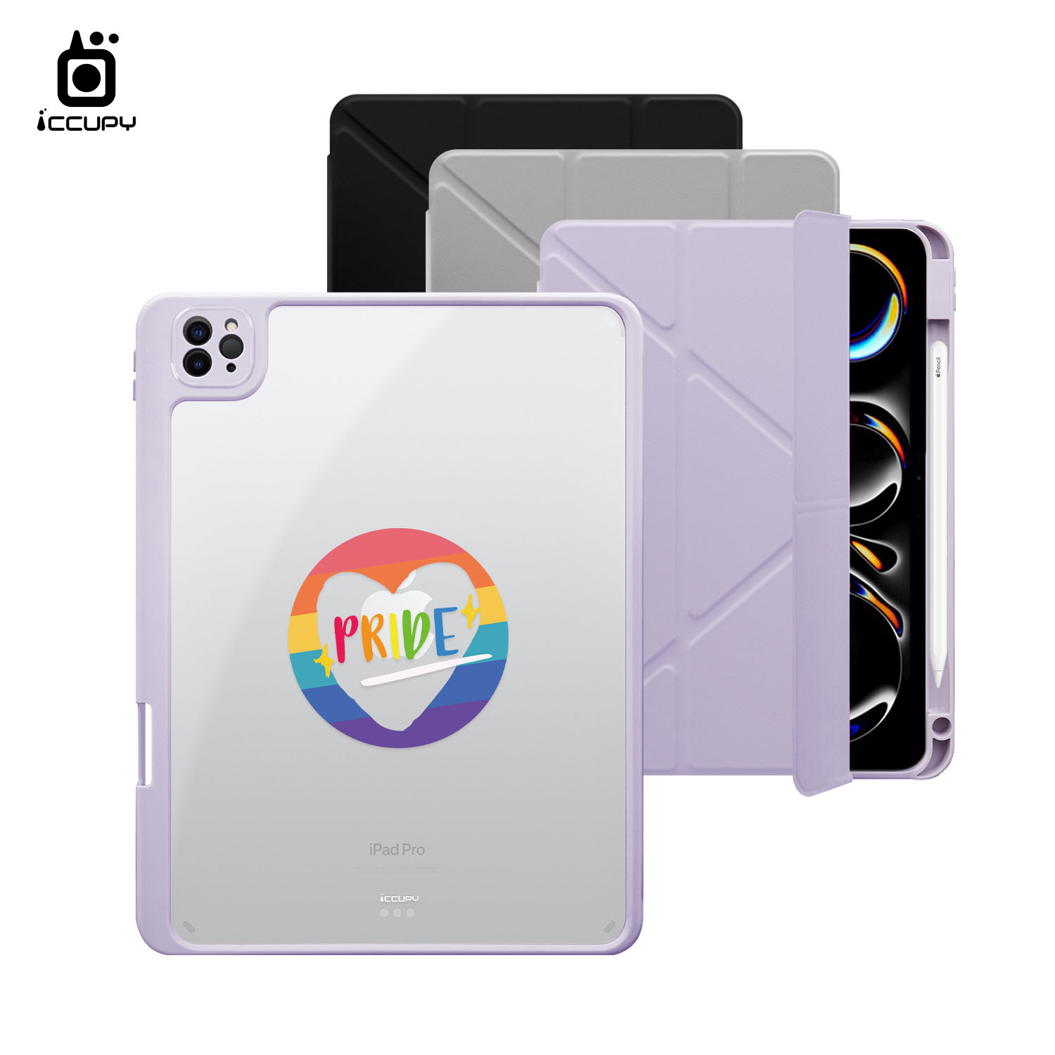 【LGBTQIA+🌈｜愛心圈】黑占盾平板SN系列｜卡扣式拆裝兩用(共三色) For iPad Pro(2024)11吋｜黑占iCCUPY