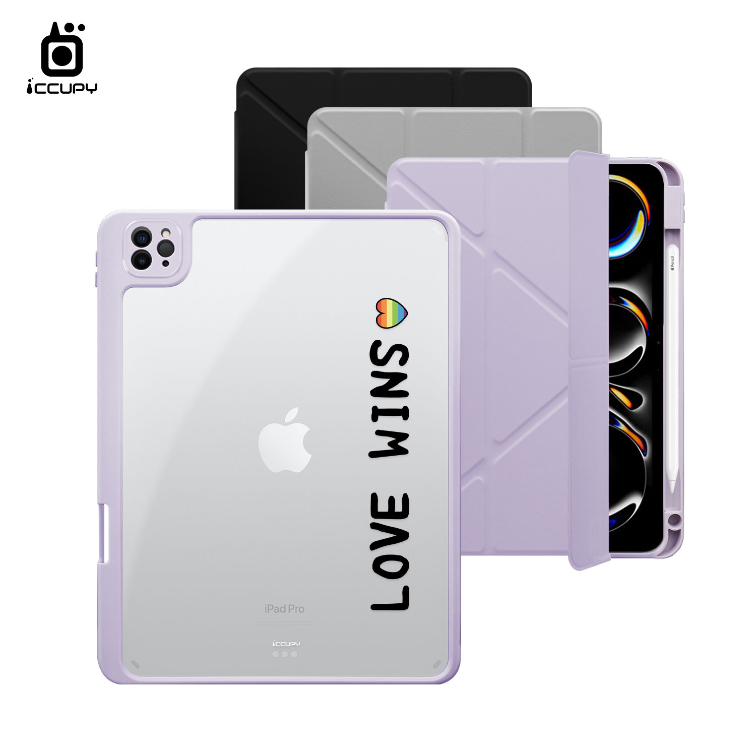 【LGBTQIA+🌈｜愛的宣言2 (黑)】黑占盾平板SN系列｜卡扣式拆裝兩用(共三色) For iPad Pro(2024)11吋｜黑占iCCUPY