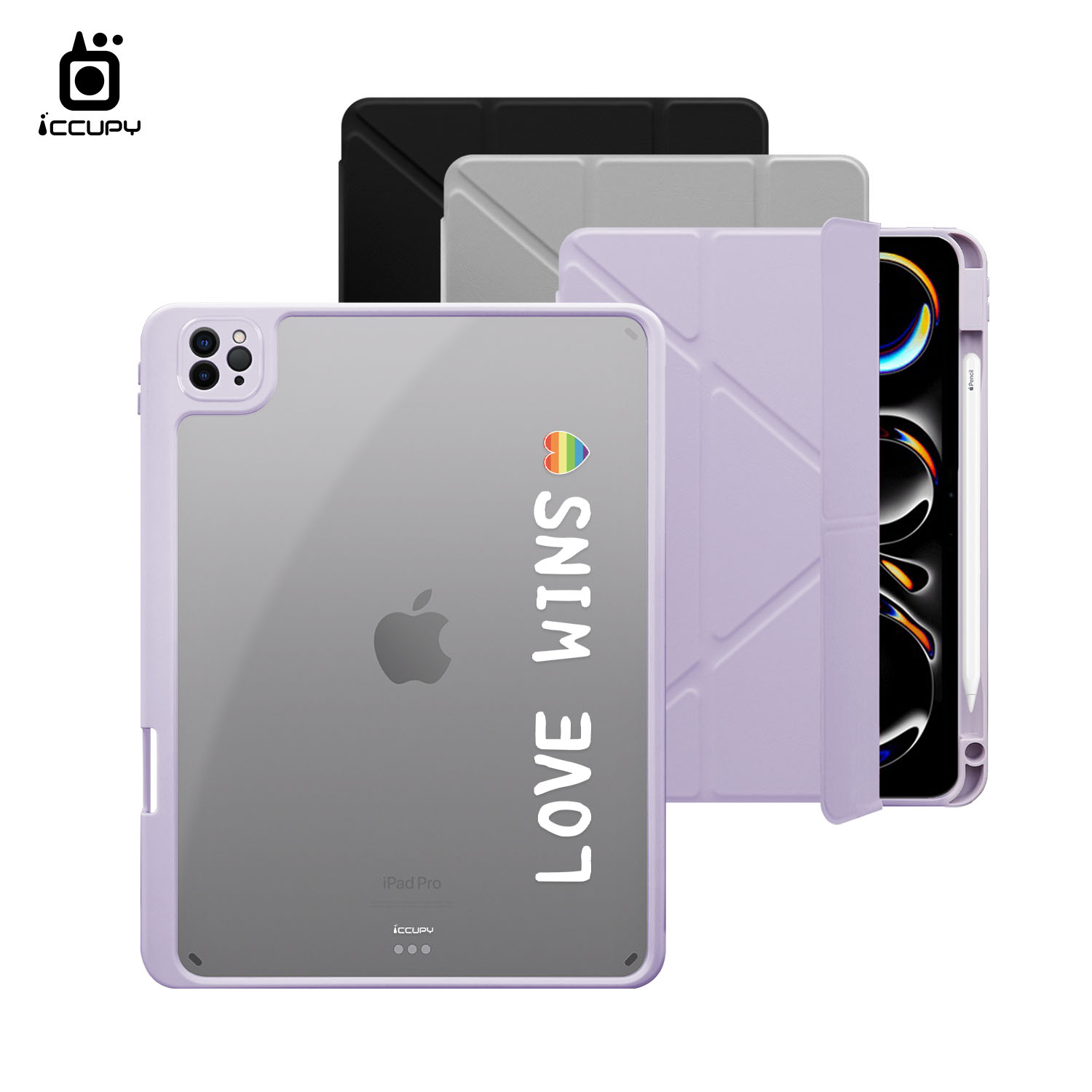 【LGBTQIA+🌈｜愛的宣言2 (白)】黑占盾平板SN系列｜卡扣式拆裝兩用(共三色) For iPad Pro(2024)11吋｜黑占iCCUPY
