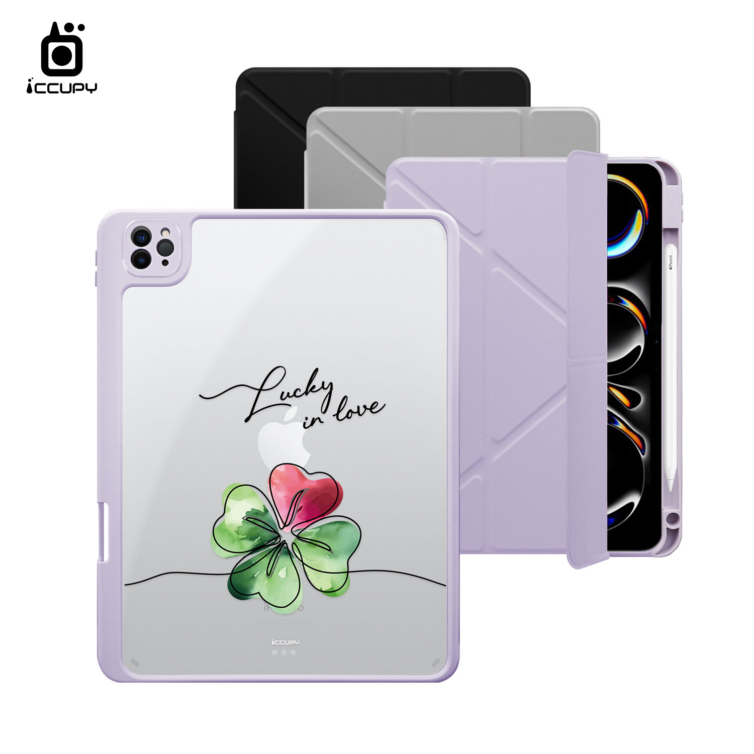 【浪漫花卉|幸運草6】黑占盾平板SN系列|卡扣式拆裝兩用(共三色) For iPad Pro(2024)11吋|黑占iCCUPY