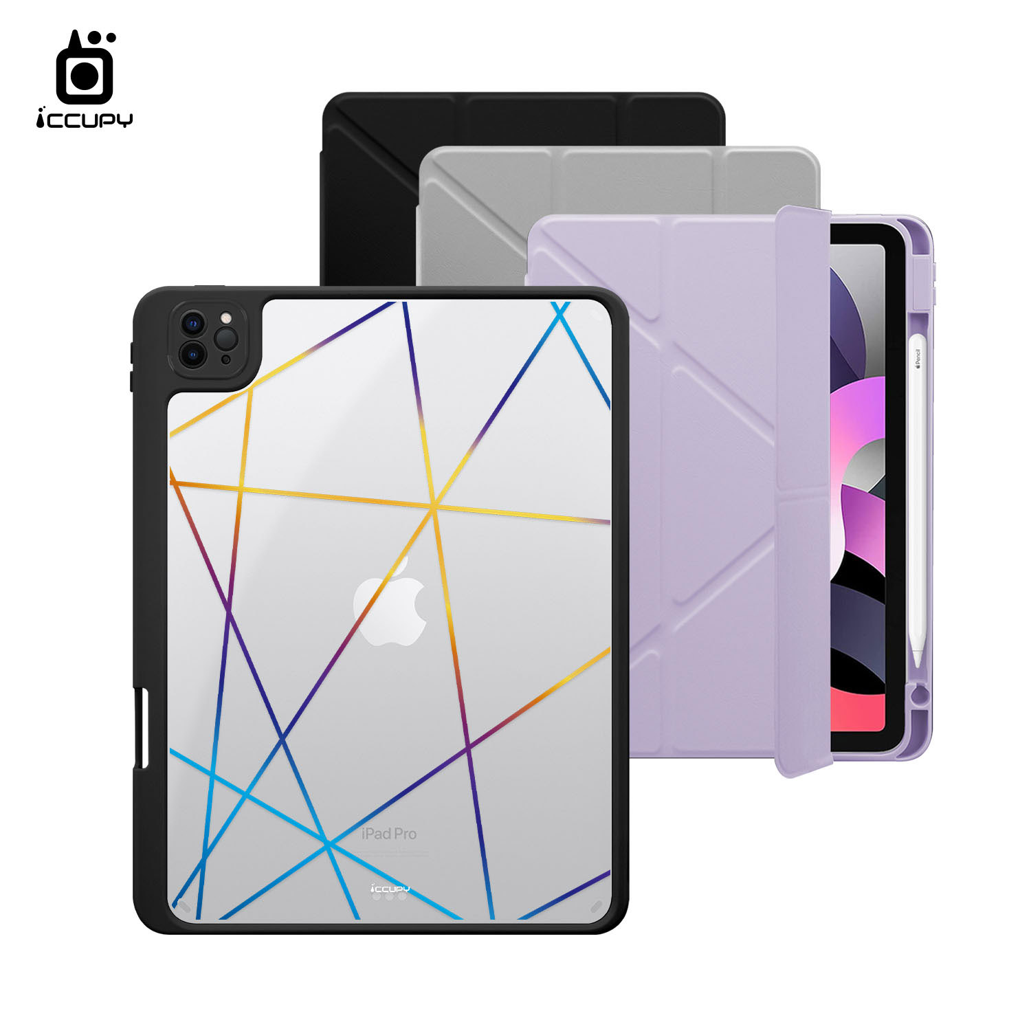 【線性幾何-黃藍】黑占盾平板SN系列-卡扣式拆裝兩用(共三色) For iPad Pro(2022)11吋-黑占iCCUPY