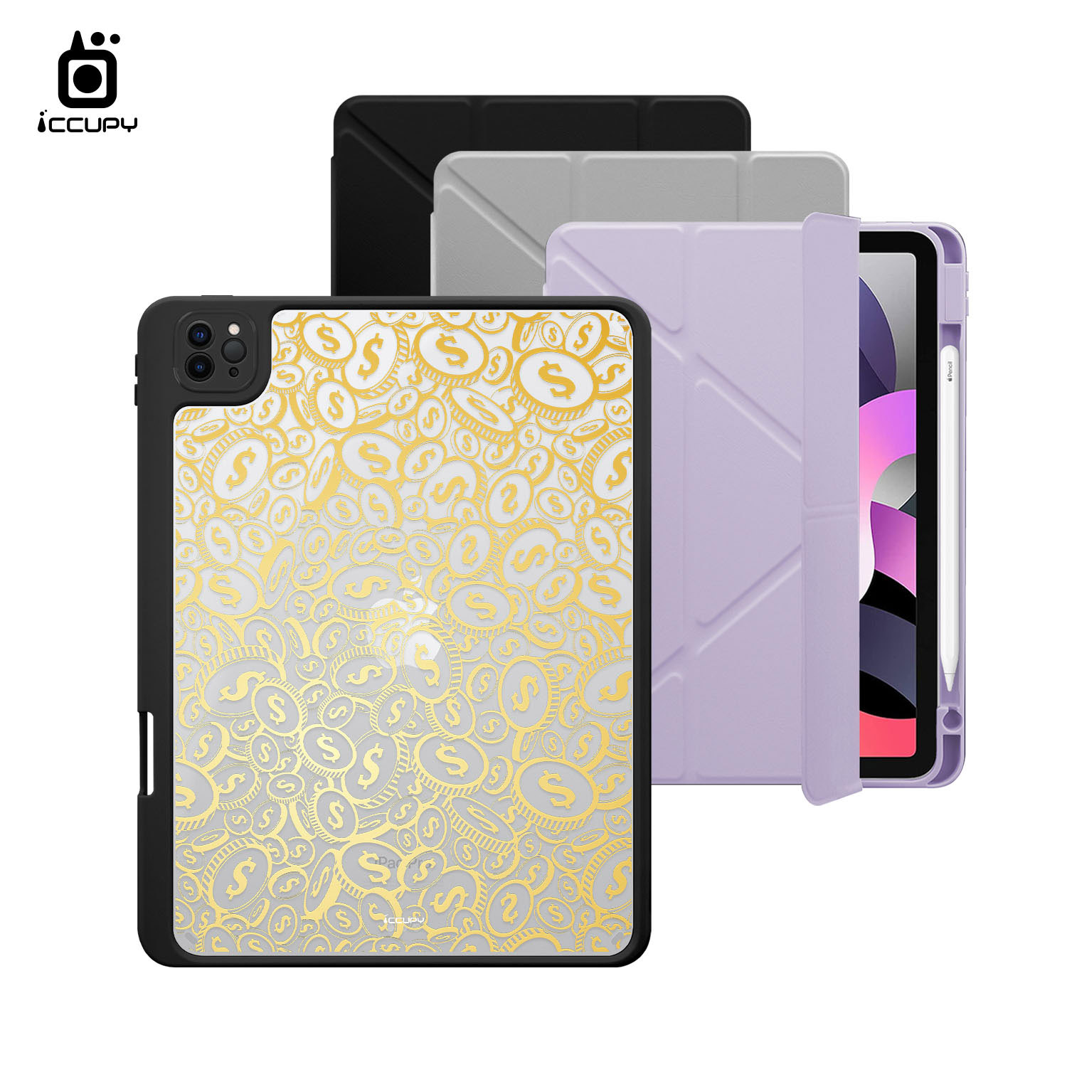 【財源滾滾-黃】黑占盾平板SN系列-卡扣式拆裝兩用(共三色) For iPad Pro(2022)11吋-黑占iCCUPY