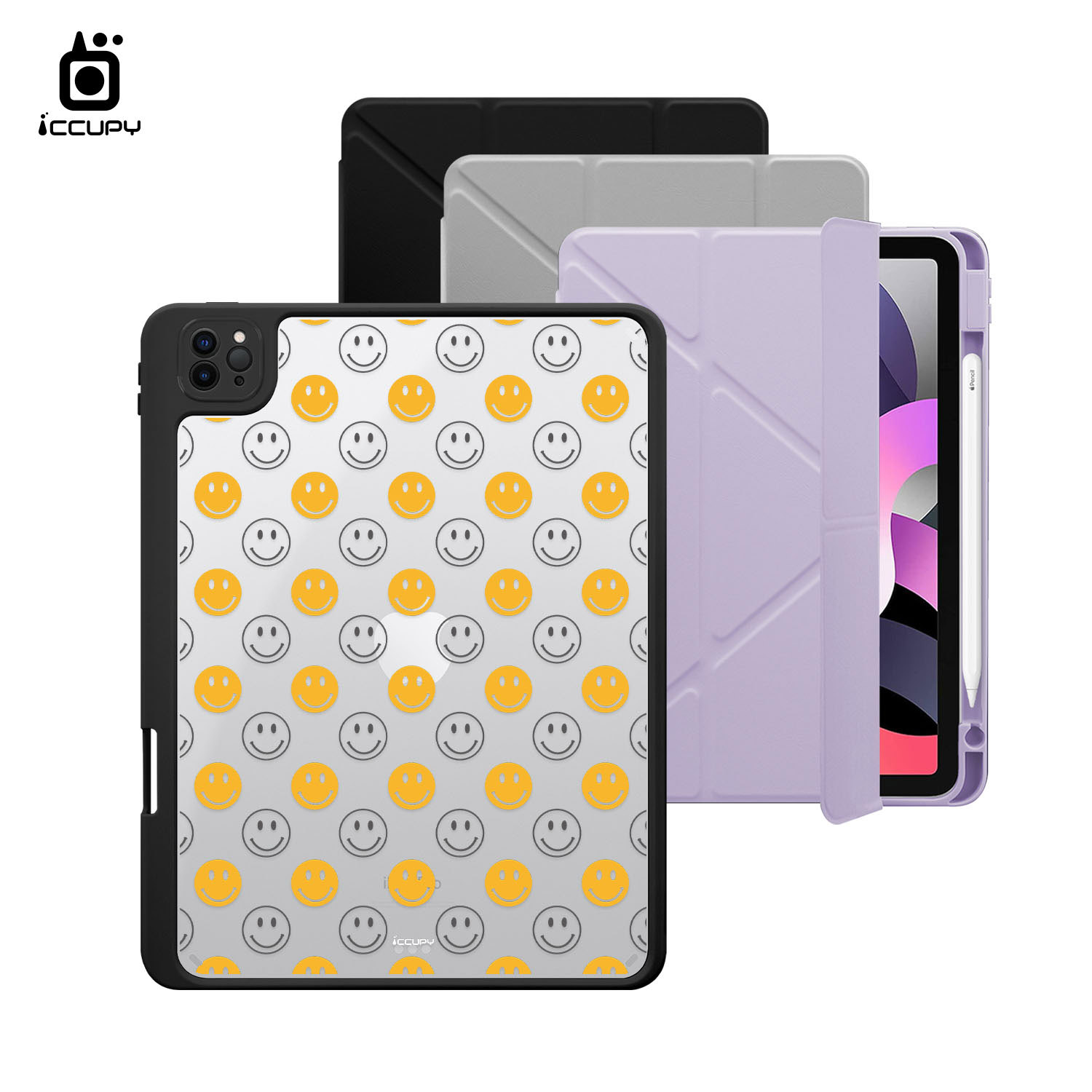 【小笑臉-黑黃】黑占盾平板SN系列-卡扣式拆裝兩用(共三色) For iPad Pro(2022)11吋-黑占iCCUPY