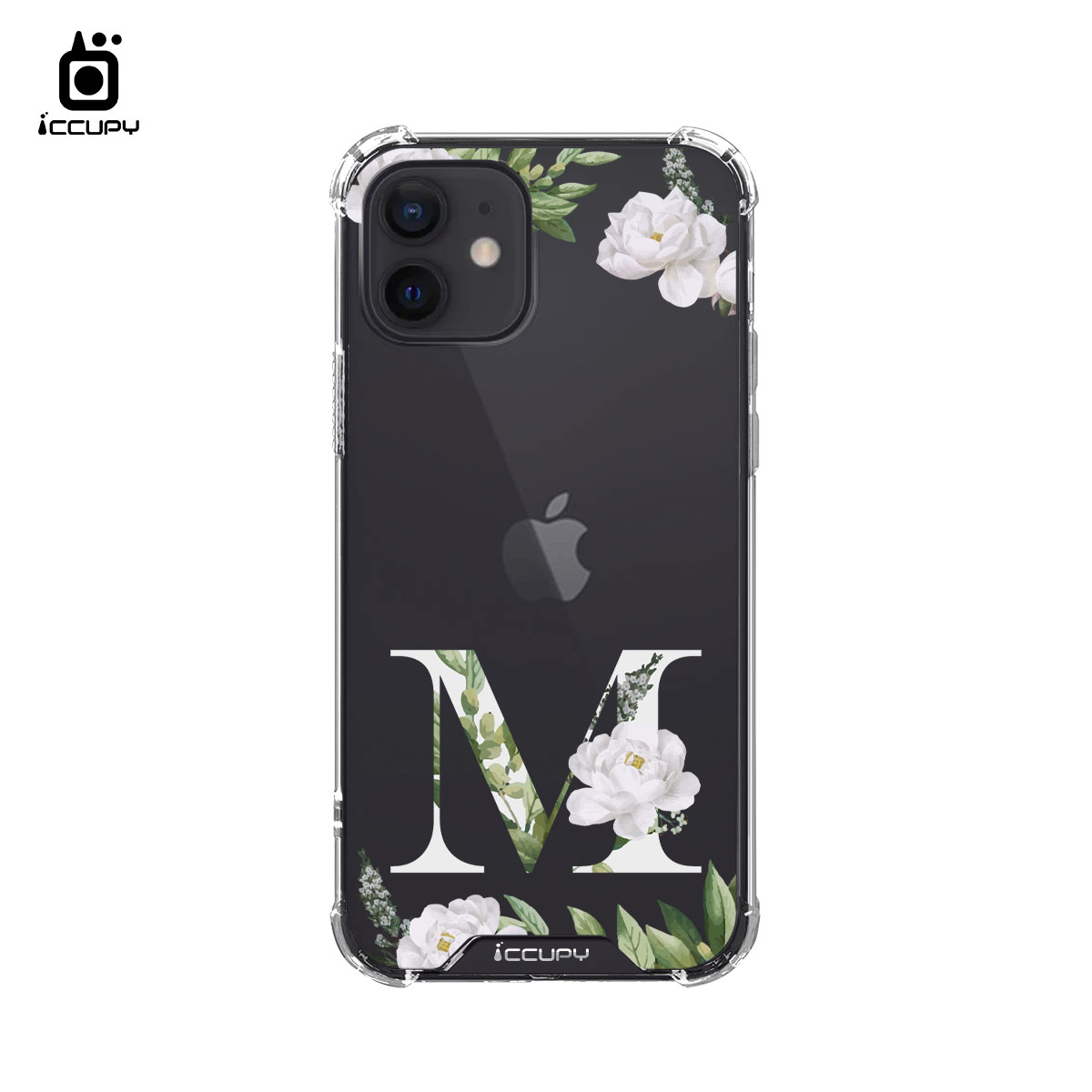 【花漾字母M｜花景+白字】IQ CASE 角粒殼 For iPhone 12-黑占iCCUPY