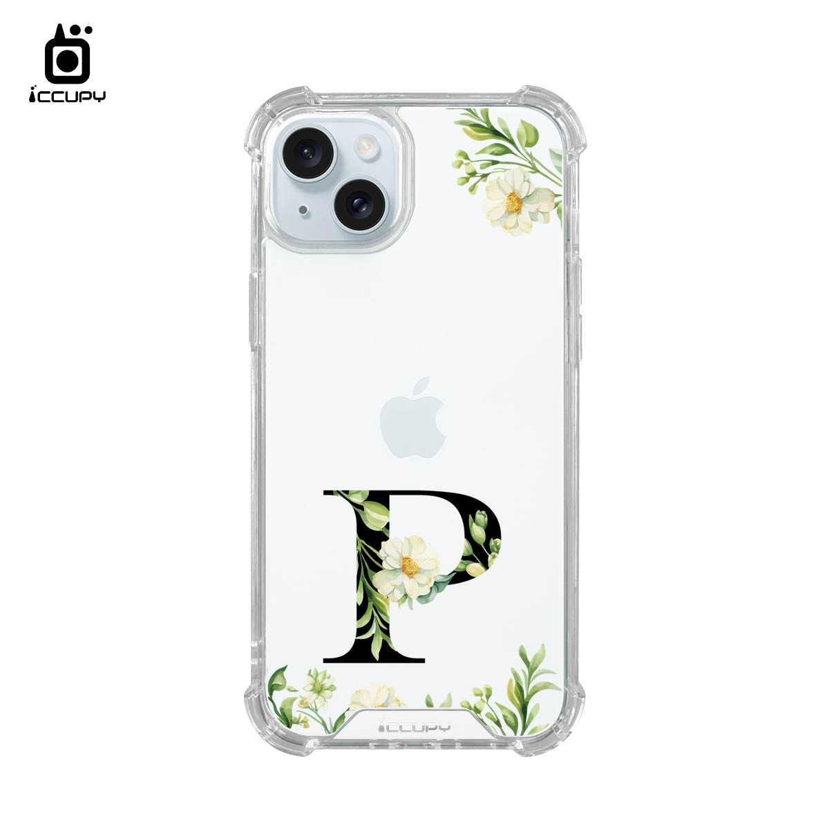 【花漾字母P｜花景+黑字】IQ CASE 角粒殼 For iPhone 15 Plus-黑占iCCUPY