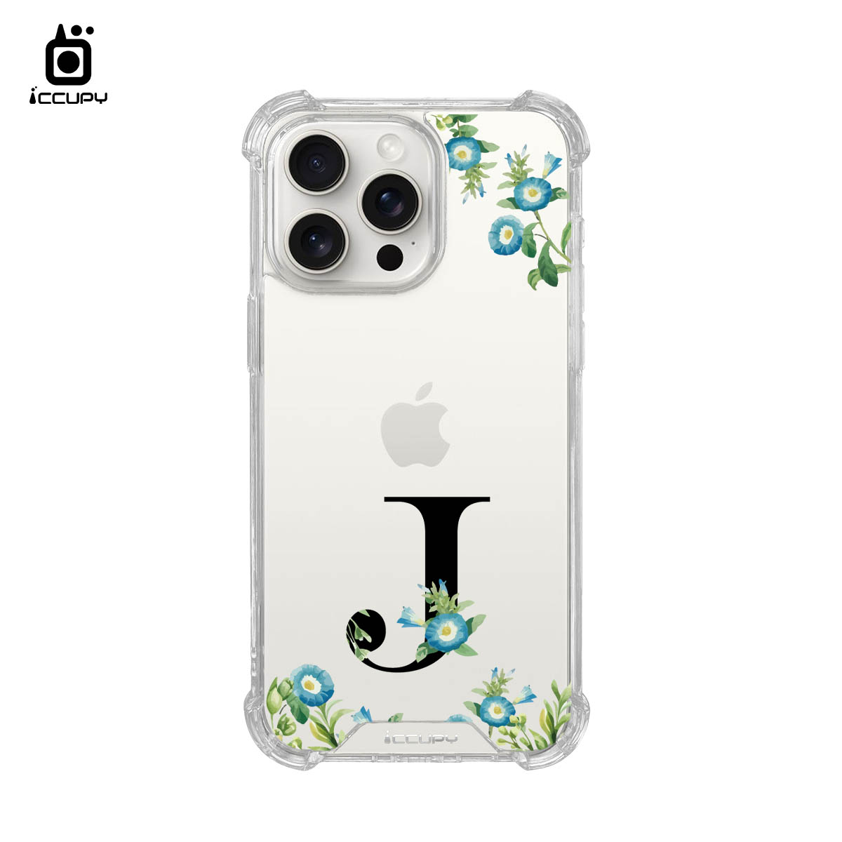 【花漾字母J｜花景+黑字】IQ CASE 角粒殼 For iPhone 15 Pro Max-黑占iCCUPY