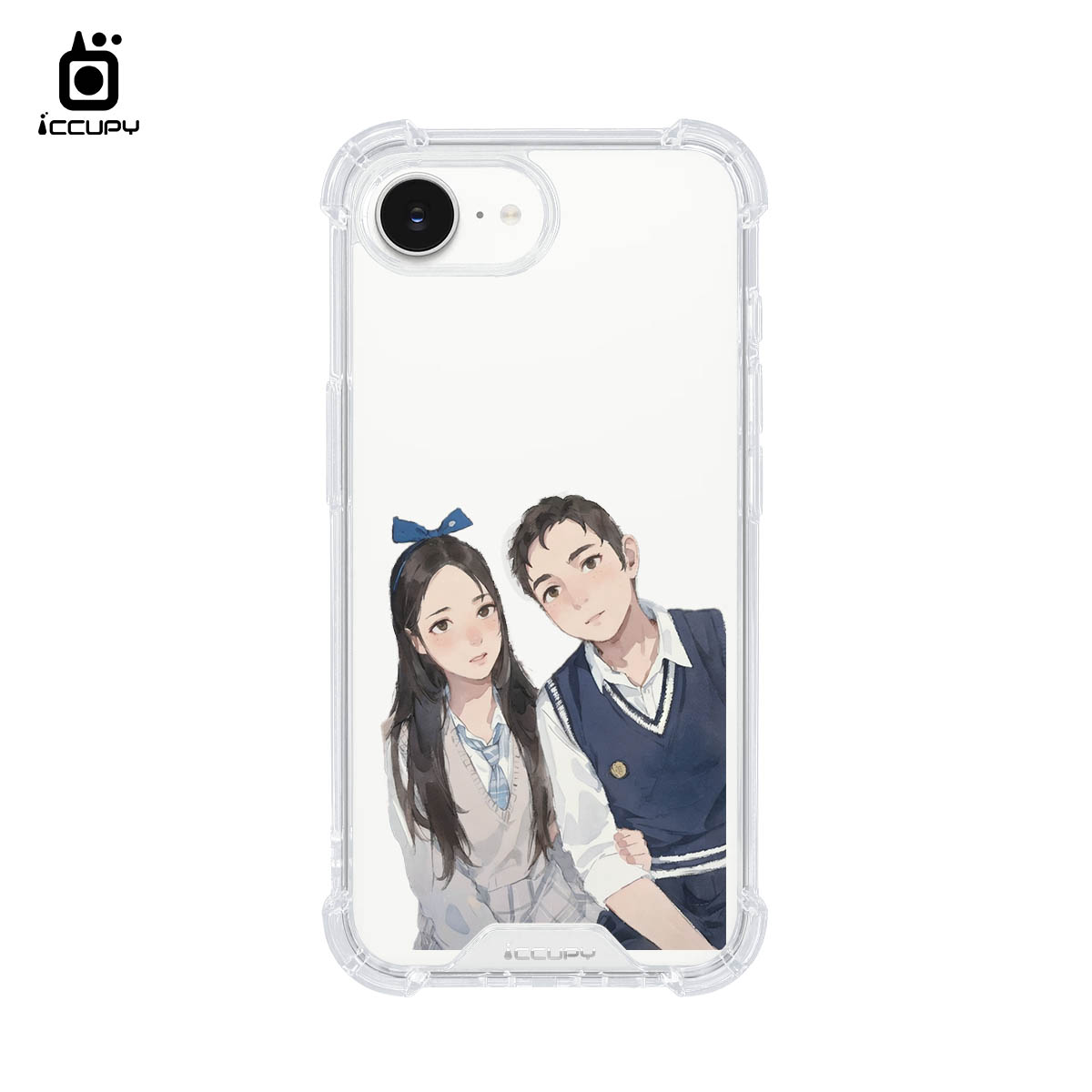 【日系水彩似顏繪】IQ CASE 角粒殼 For iPhone 16 e-黑占iCCUPY
