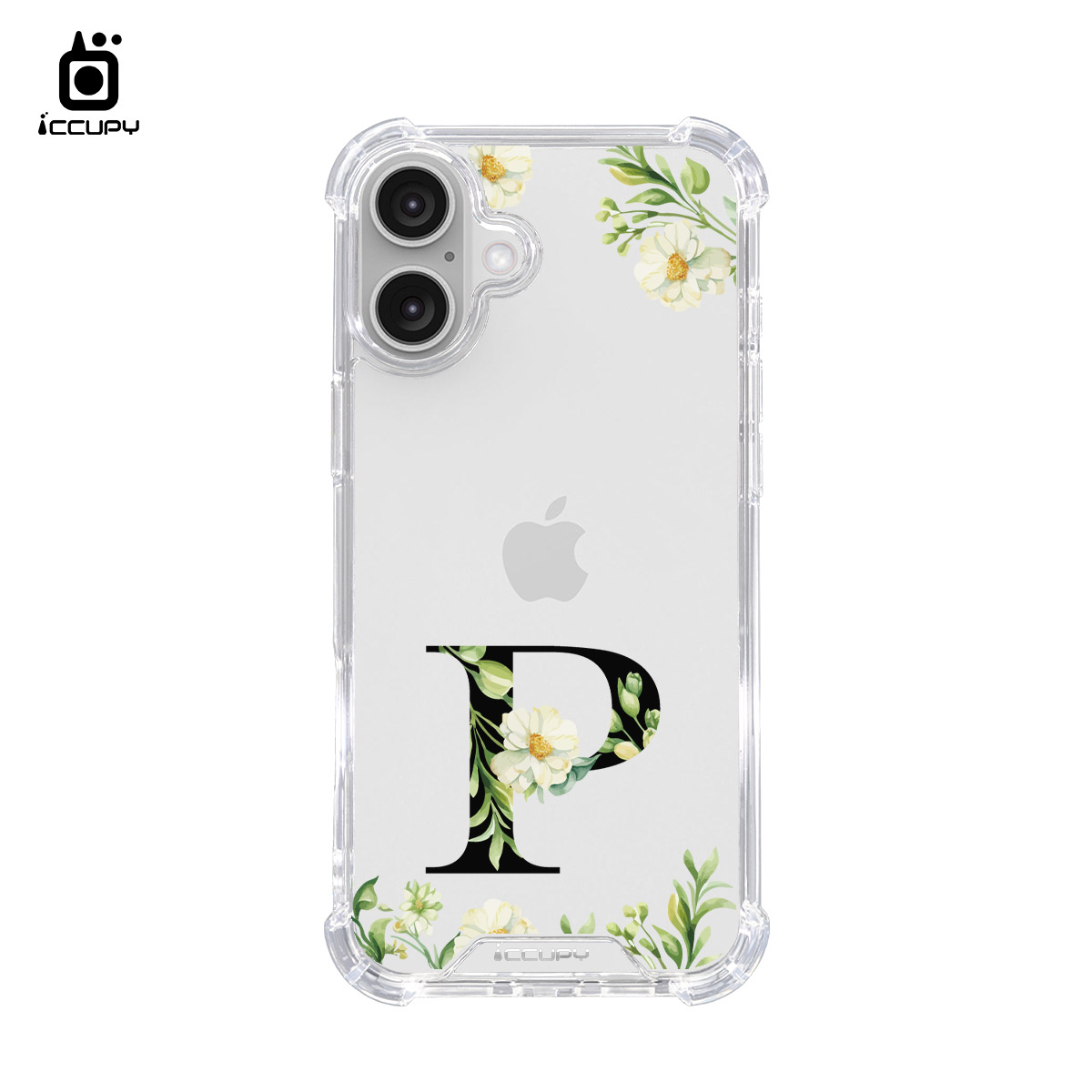 【花漾字母P｜花景+黑字】IQ CASE 角粒殼 For iPhone 16 Plus-黑占iCCUPY