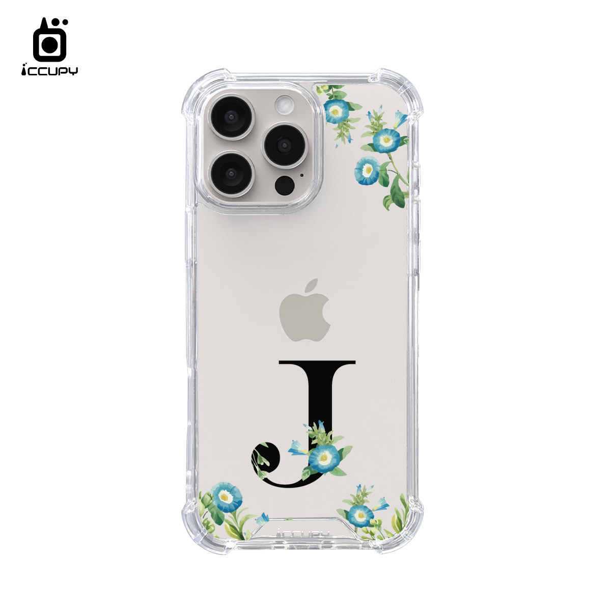 【花漾字母J｜花景+黑字】IQ CASE 角粒殼 For iPhone 16 Pro Max-黑占iCCUPY