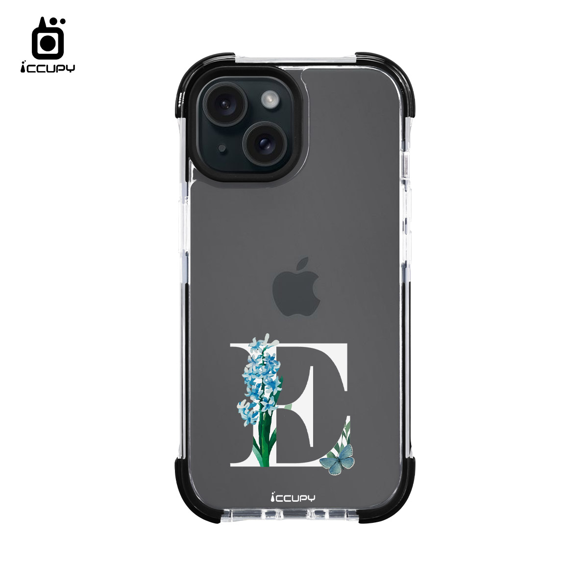 【花漾字母E｜白字】iQ CASE角粒殼2.0 (共兩色) 質感防護 For iPhone 15 -黑占iCCUPY