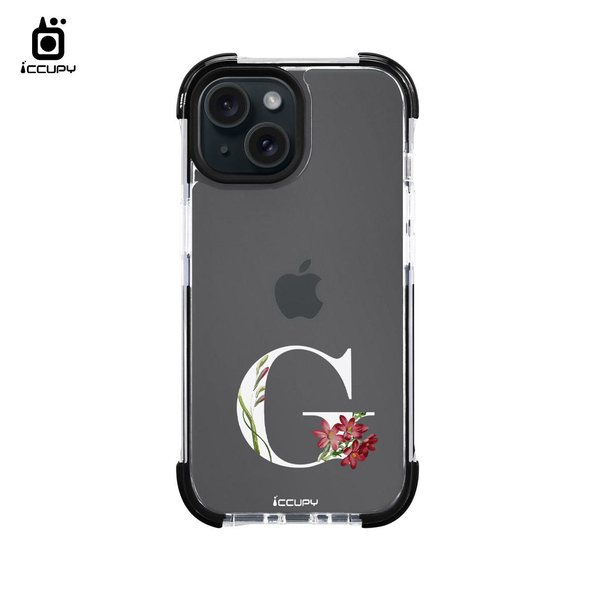 【花漾字母G｜白字】iQ CASE角粒殼2.0 (共兩色) 質感防護 For iPhone 15 -黑占iCCUPY