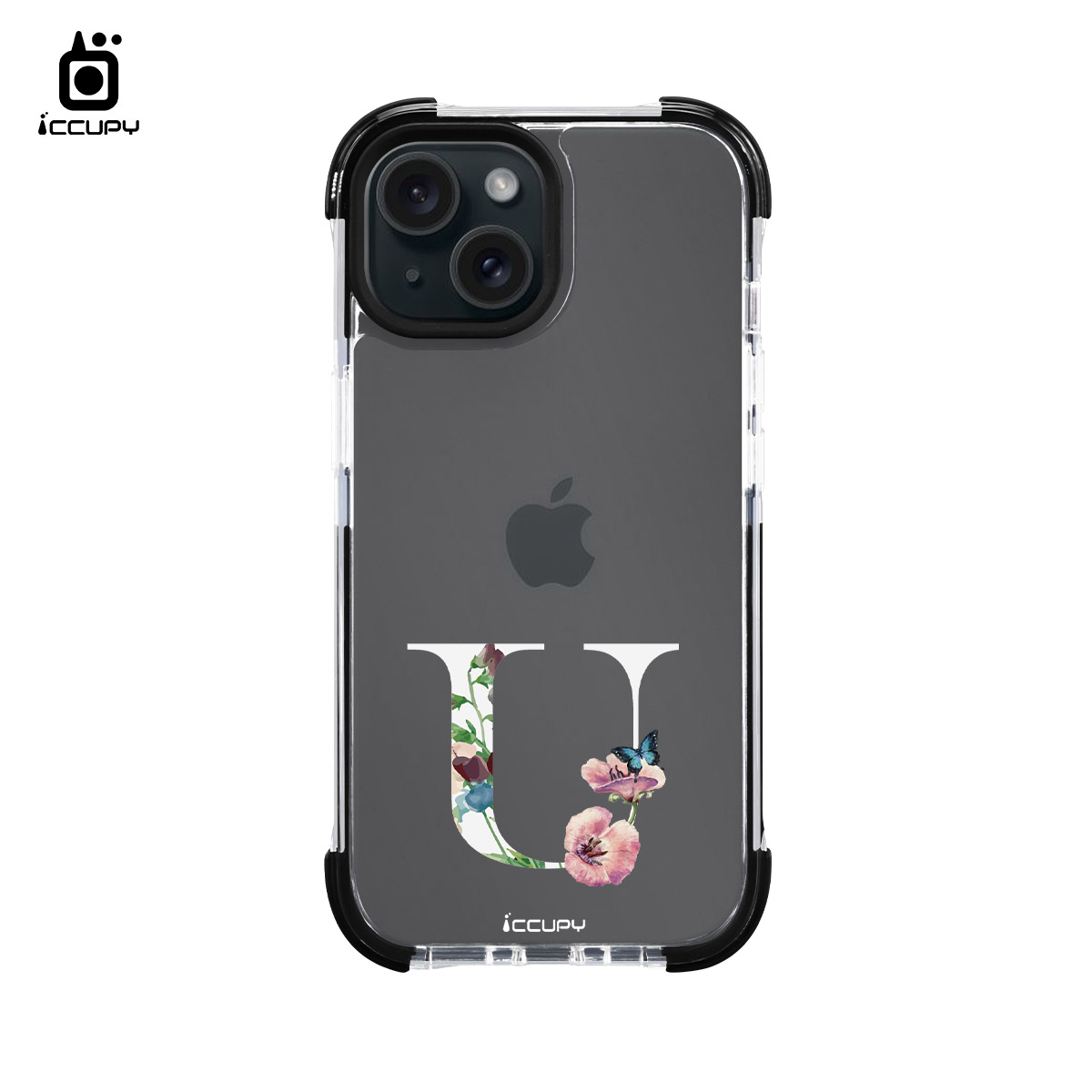 【花漾字母U｜白字】iQ CASE角粒殼2.0 (共兩色) 質感防護 For iPhone 15 -黑占iCCUPY