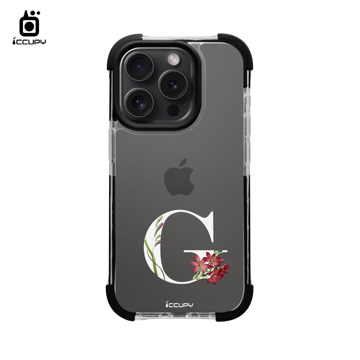 【花漾字母G|白字】iQ CASE角粒殼2.0 (共兩色) 質感防護 For iPhone 15 Pro-黑占iCCUPY