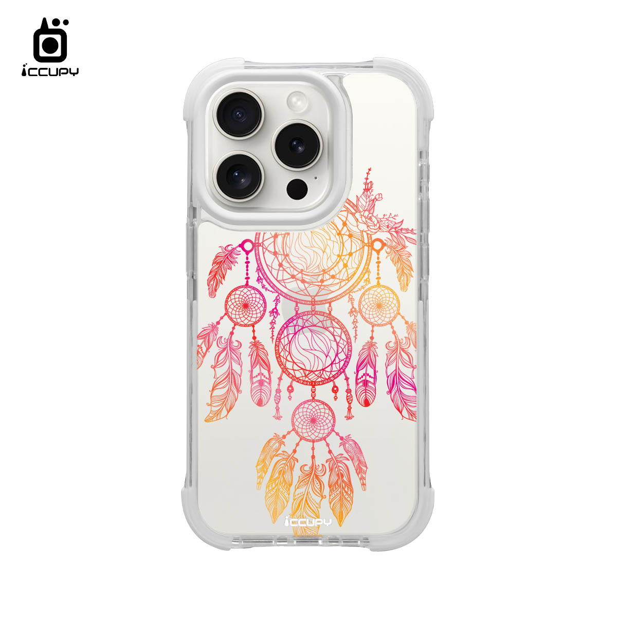 【捕夢網|曉月-橘紅】iQ CASE角粒殼2.0 (共兩色) 質感防護 For iPhone 15 Pro-黑占iCCUPY