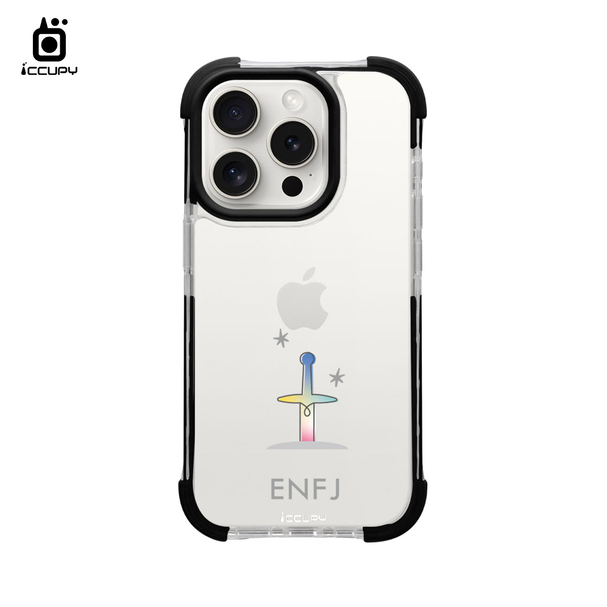 【MBTI｜手繪系列-ENFJ 主人公(彩色)】iQ CASE角粒殼2.0 (共兩色) 質感防護 For iPhone 15 Pro-黑占iCCUPY