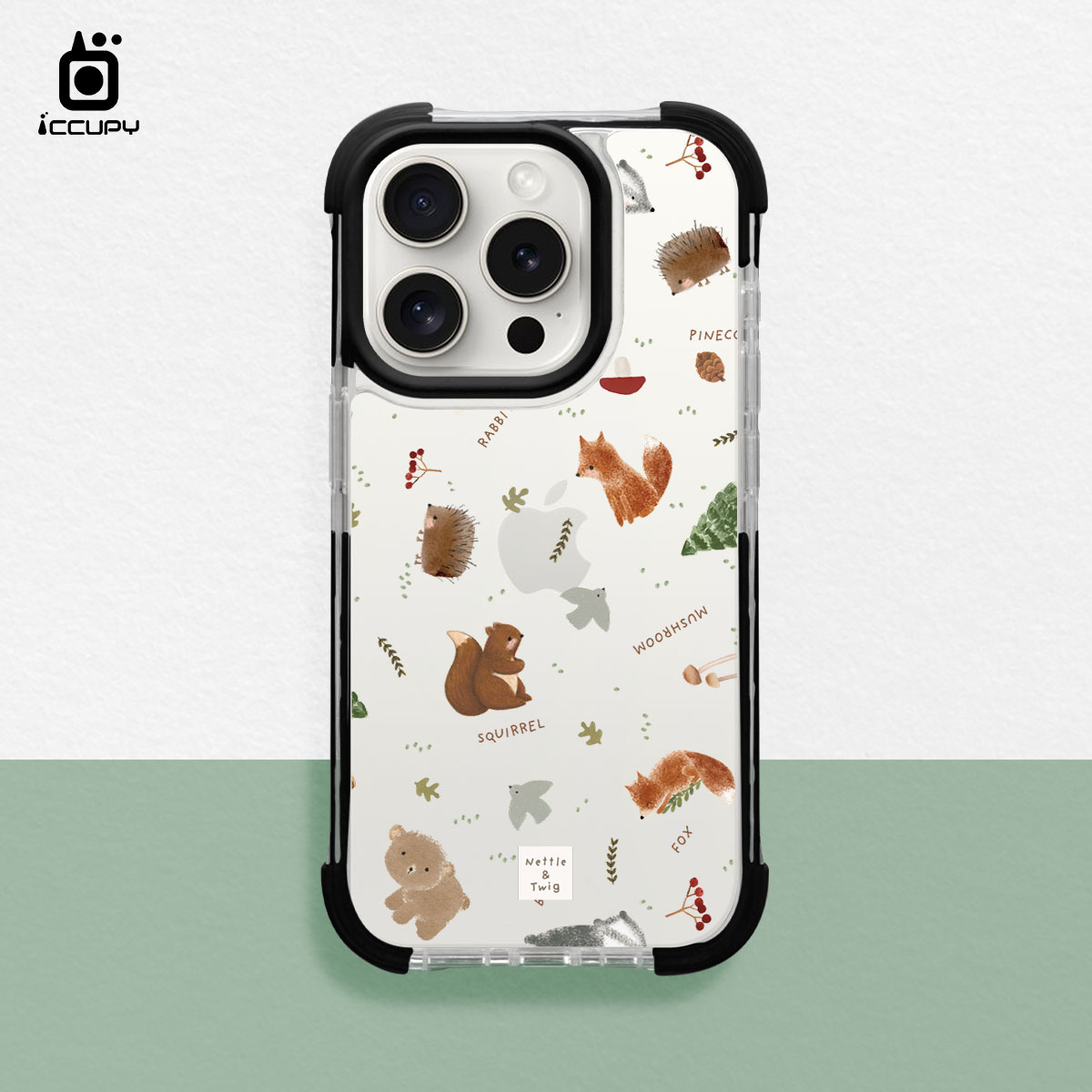 【森森物語｜森林裡的小動物B】iQ CASE角粒殼2.0 (共兩色) 質感防護 For iPhone 15 Pro-黑占iCCUPY
