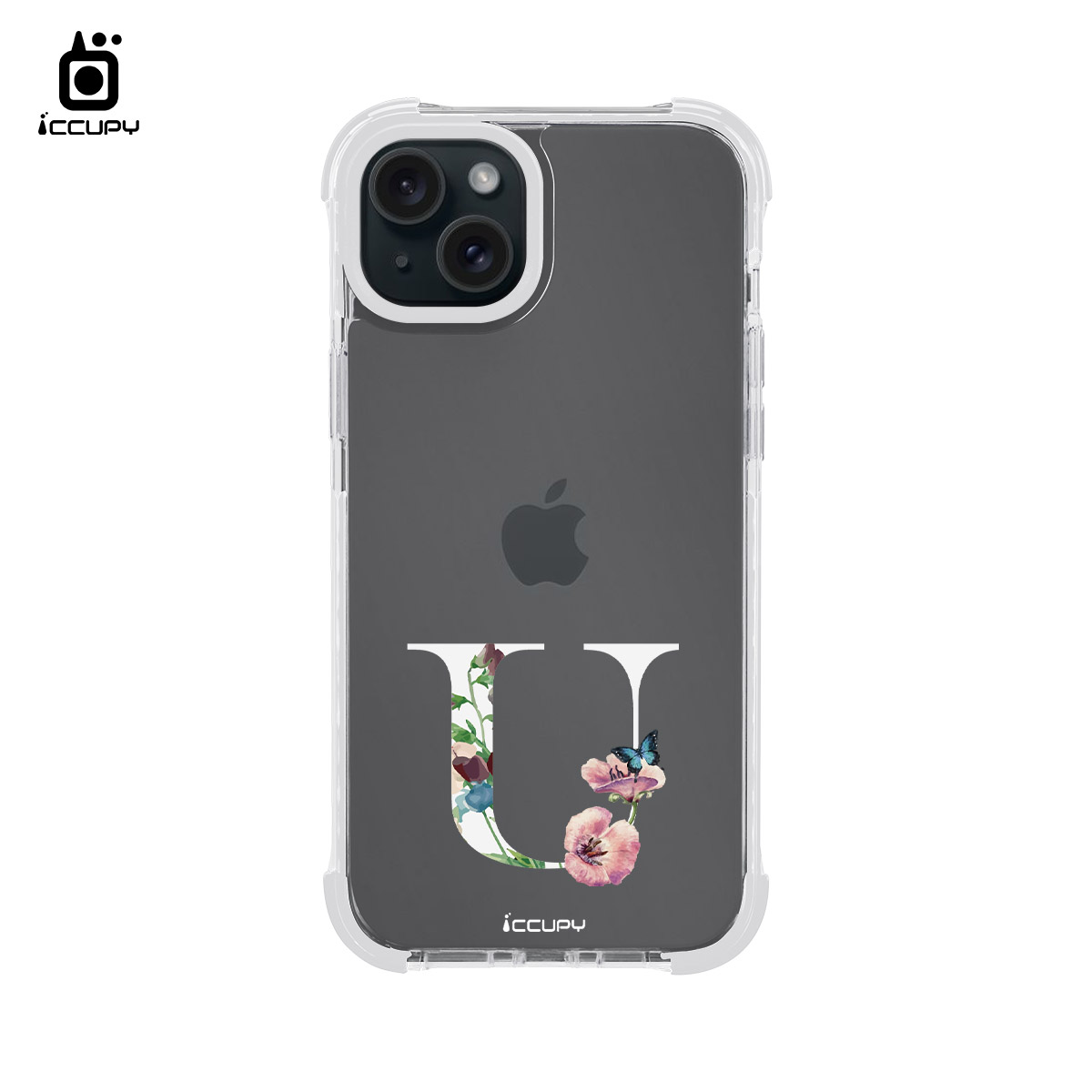 【花漾字母U｜白字】iQ CASE角粒殼2.0 (共兩色) 質感防護 For iPhone 15 Plus-黑占iCCUPY