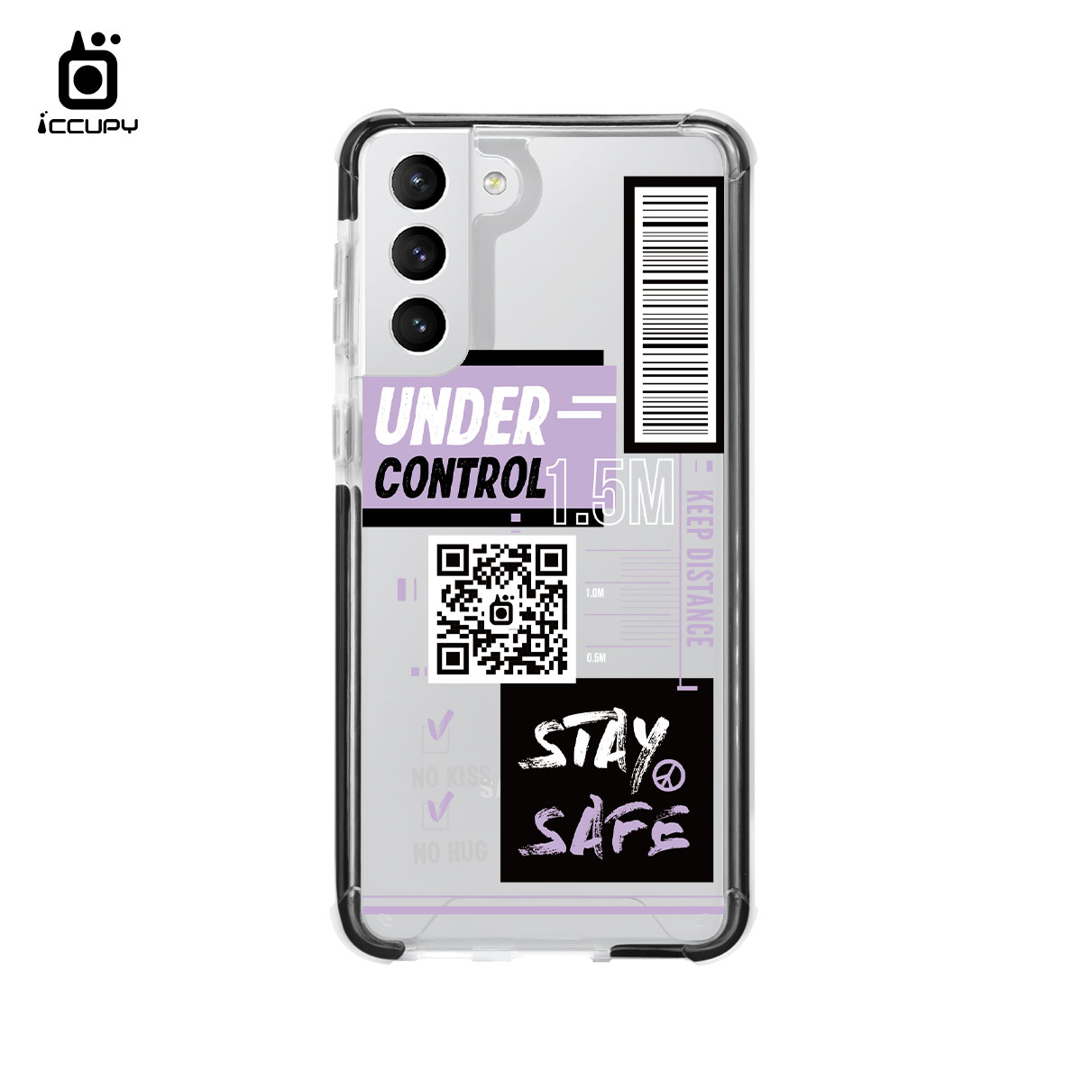 【非客製】iQ CASE角粒殼2.0 (晶透黑) 質感防護 For SAMSUNG S21 我的行動條碼-順時中STAY SAFE-紫