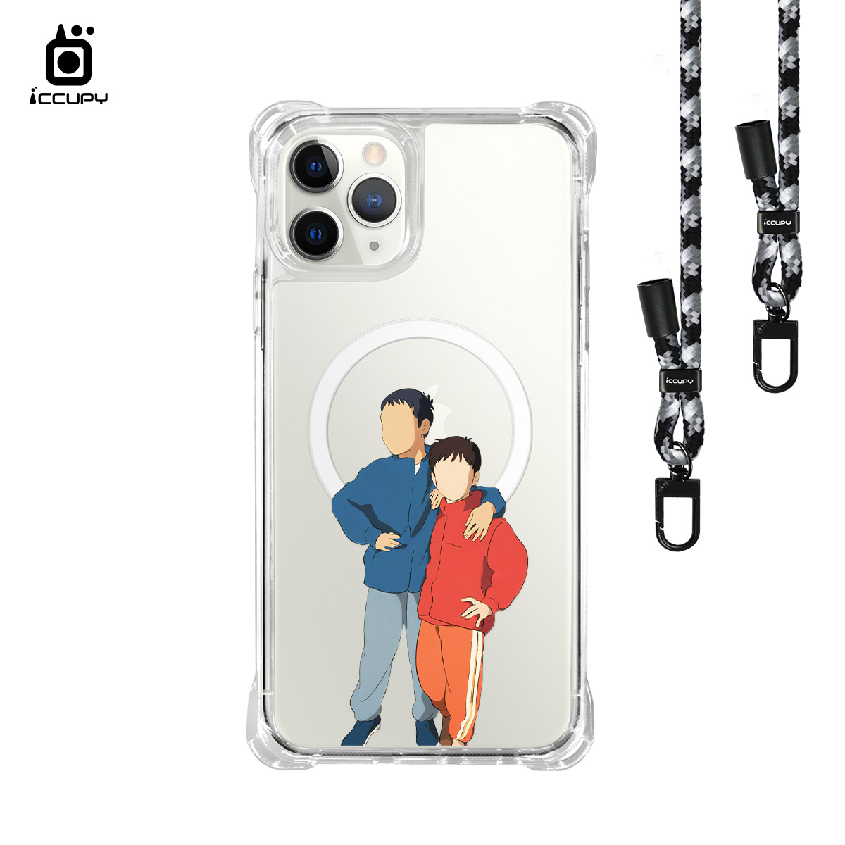 【極簡色塊似顏繪】iQ CASE角粒殼3.0背帶掛繩防摔殼 (支援MagSafe) For iPhone 11 Pro Max-黑占iCCUPY