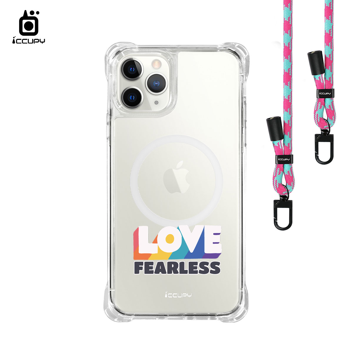 【LGBTQIA+🌈|勇敢愛】iQ CASE角粒殼3.0背帶掛繩防摔殼 (支援MagSafe) For iPhone 11 Pro Max-黑占iCCUPY
