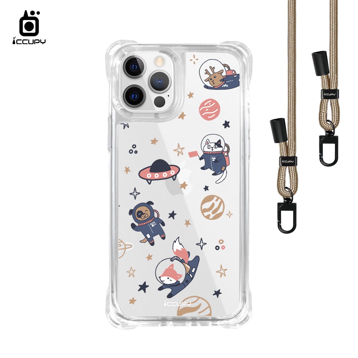 【可愛童話星球動物】iQ CASE角粒殼3.0背帶掛繩防摔殼 For iPhone 12 Pro Max-黑占iCCUPY