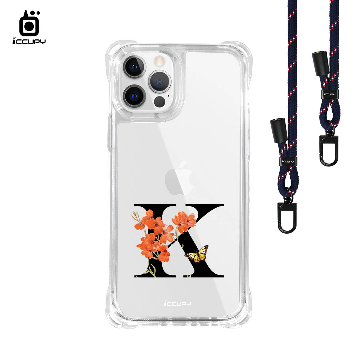 【花漾字母K|黑字】iQ CASE 角粒殼3.0背帶掛繩防摔殼 For iPhone 12 Pro Max-黑占iCCUPY